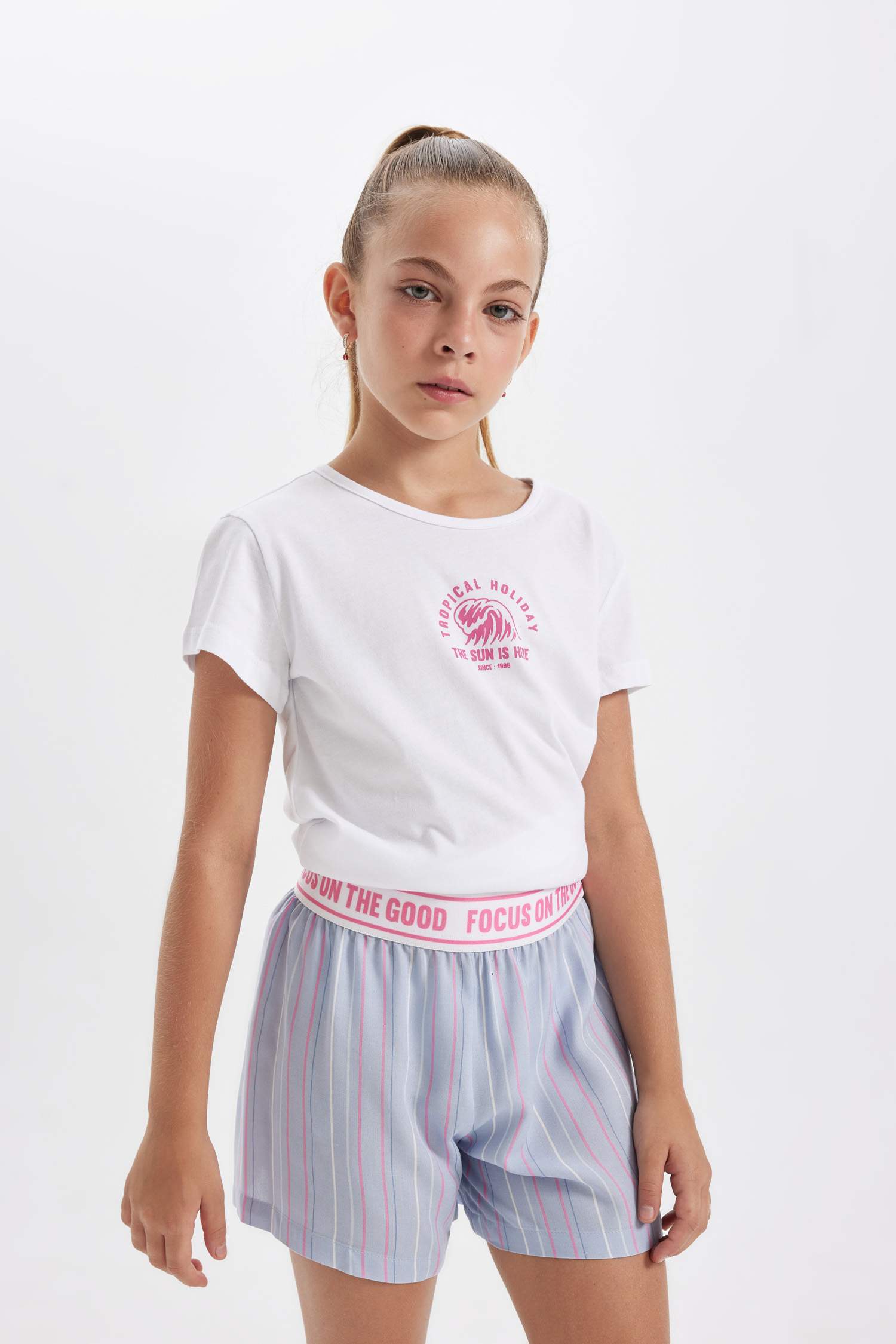 Kız Çocuk Pijama Takımı Baskılı Kısa Kollu Üst Şort