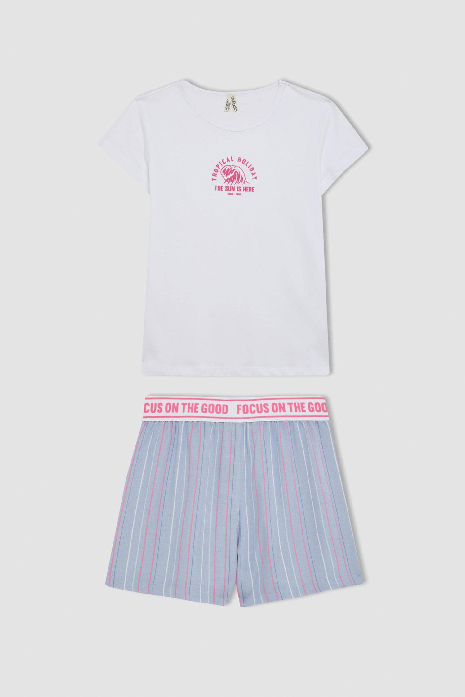 Kız Çocuk Pijama Takımı Baskılı Kısa Kollu Üst Şort