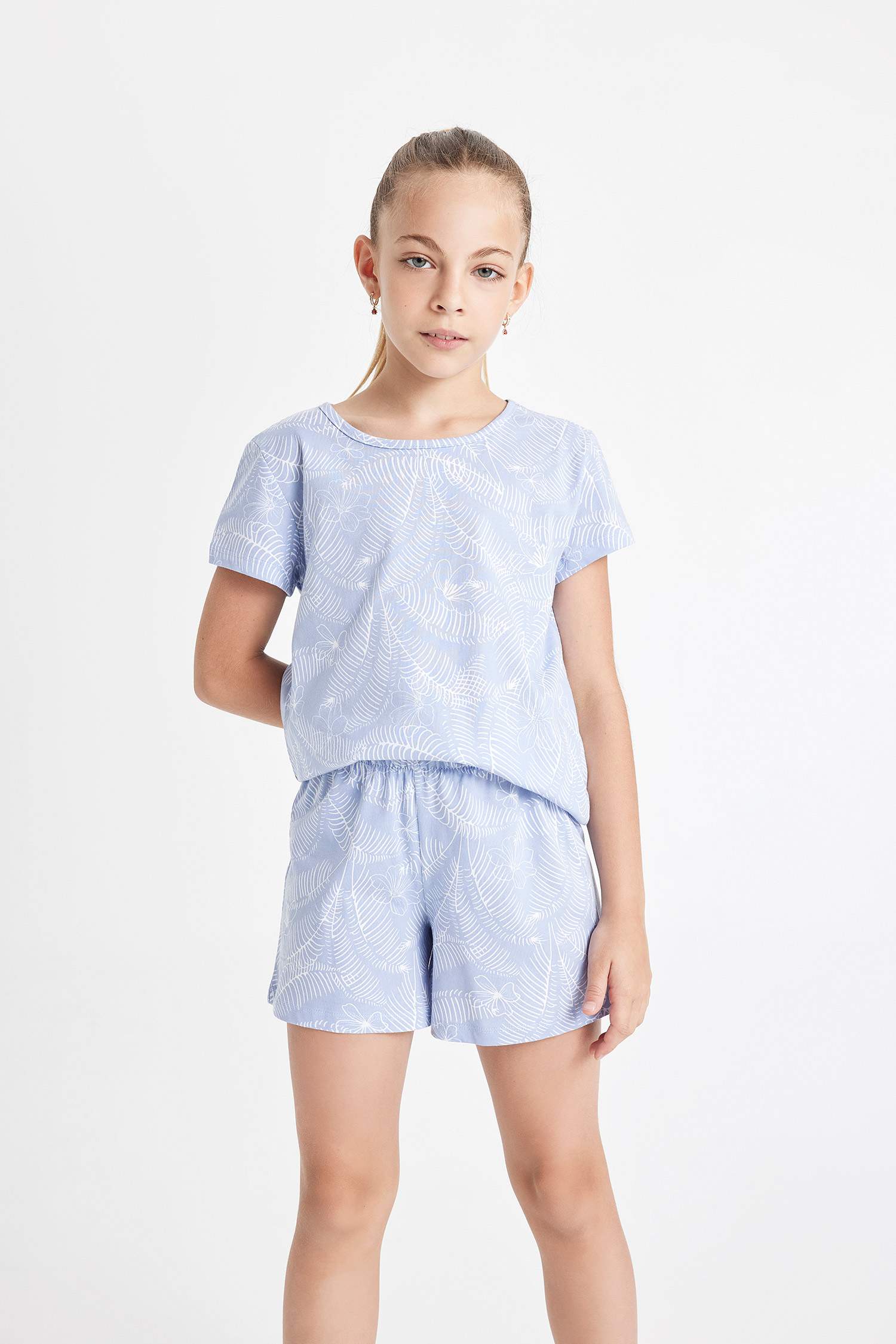 Ensemble Pyjama Short et T-Shirt à Manches Courtes à Motif pour Fille