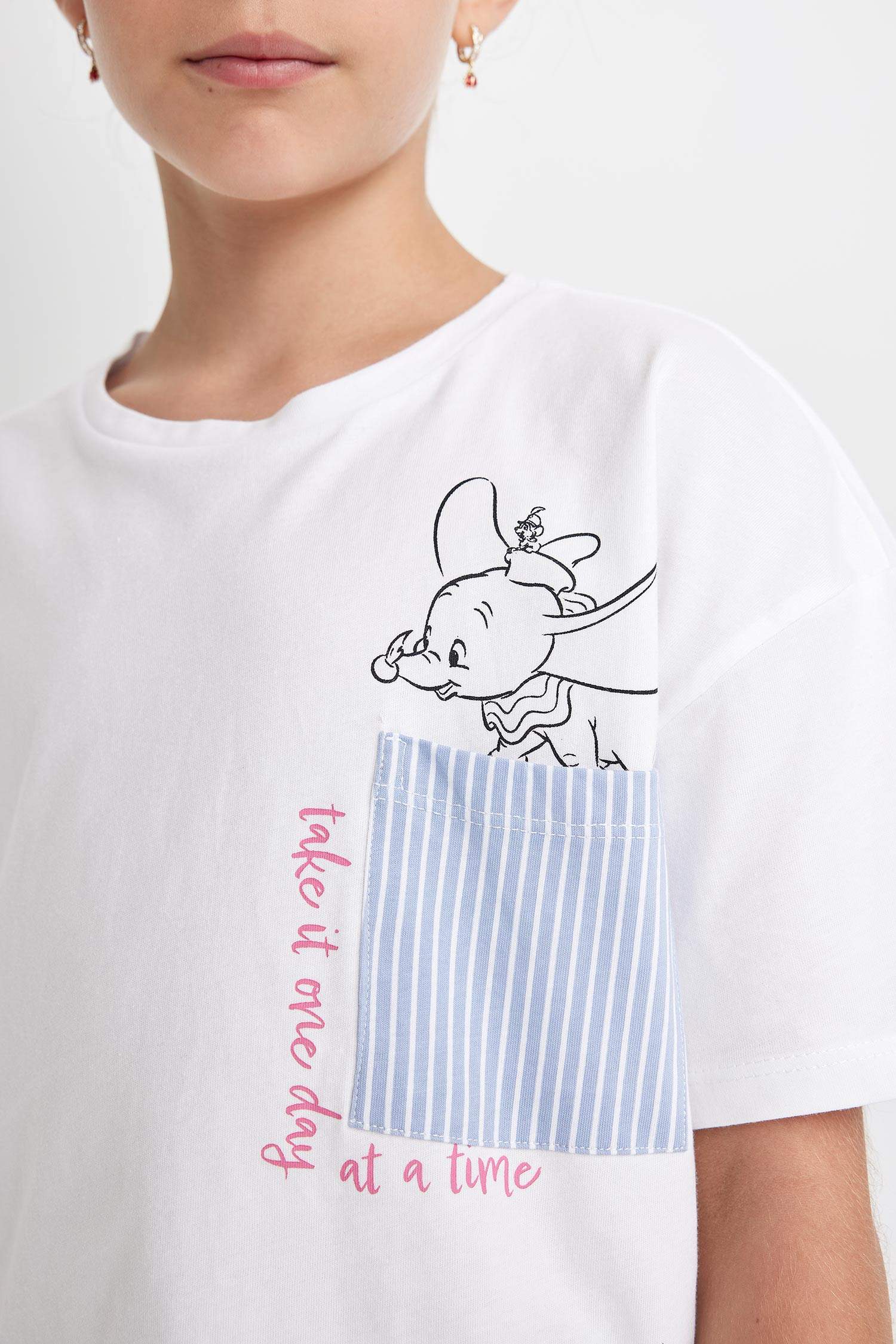 طقم بيجاما بناتي أبيض قصة عادية من Dumbo - قطعتين