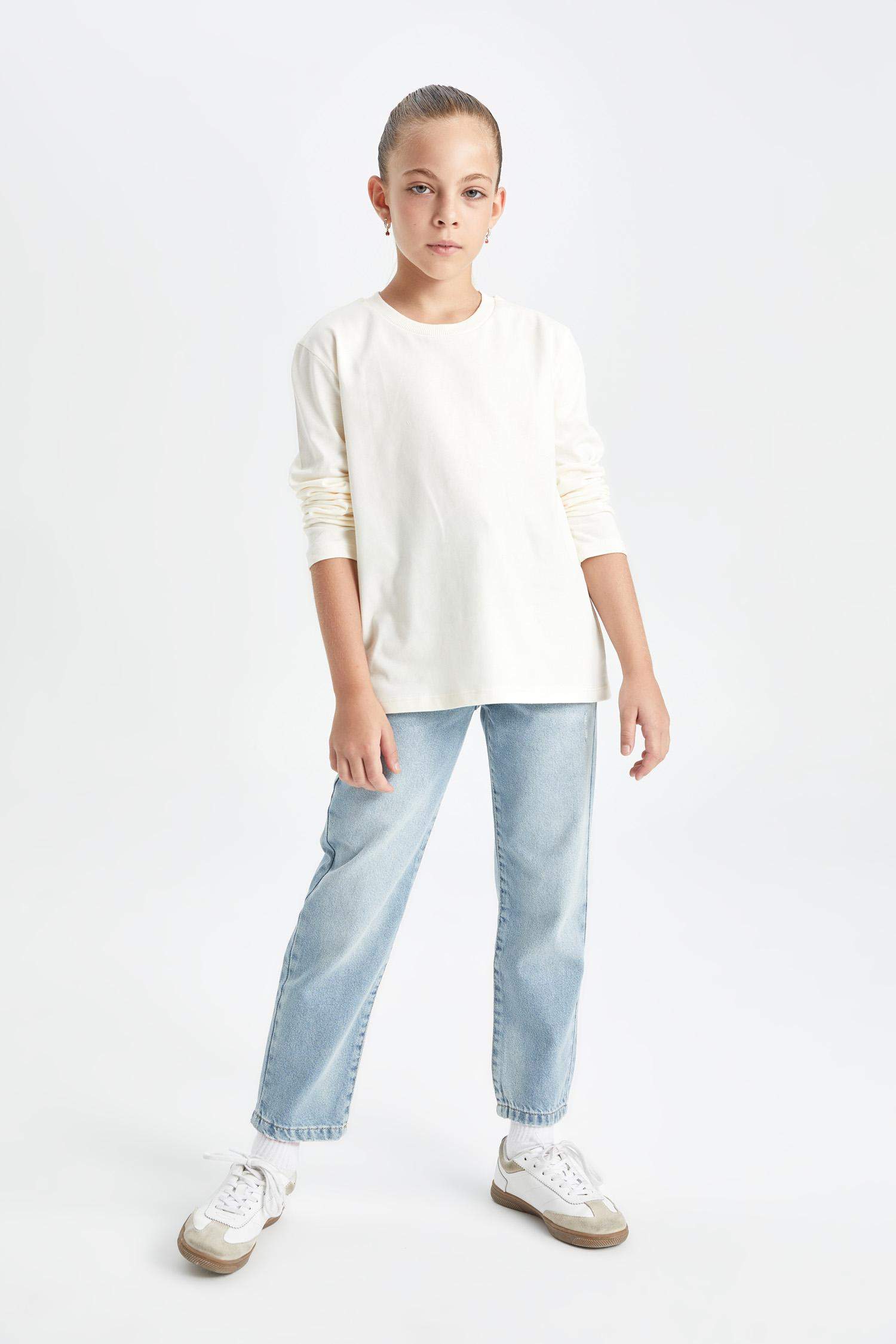 Mom Jean avec détails déchirés à jambes étroites et poches pour Fille