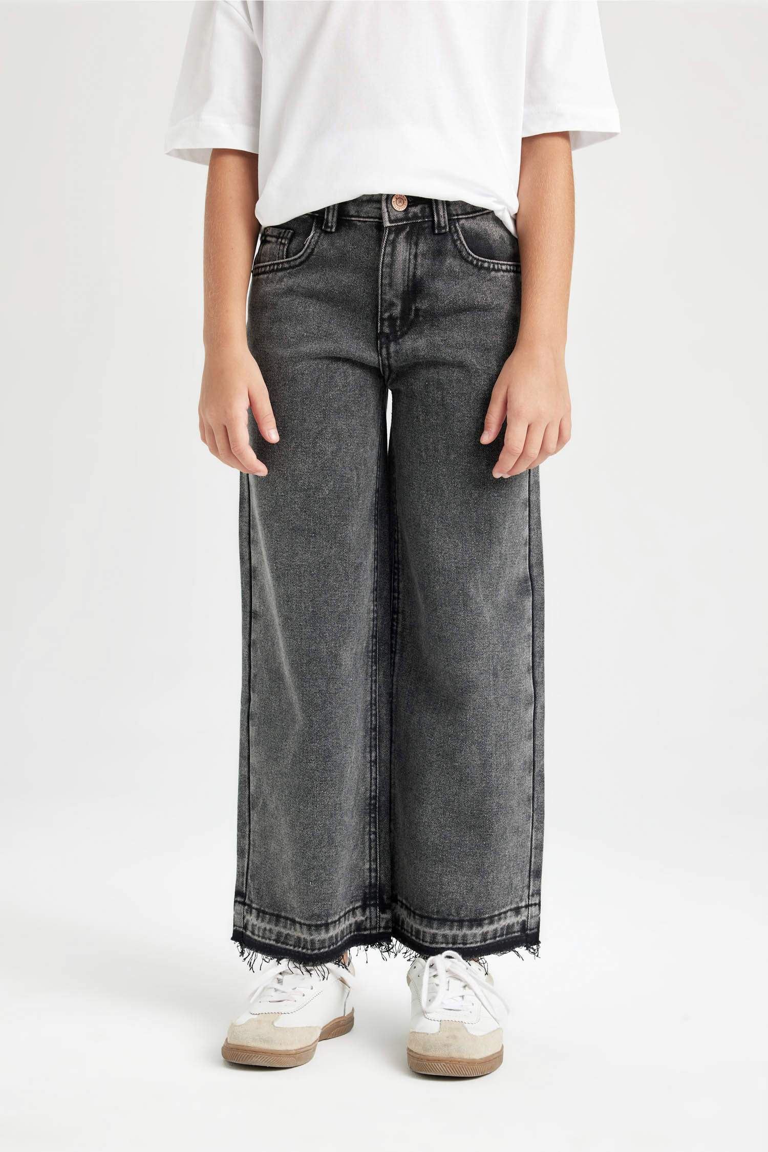 Kız Çocuk Wide Leg Geniş Bol Paça Cepli Jean Pantolon