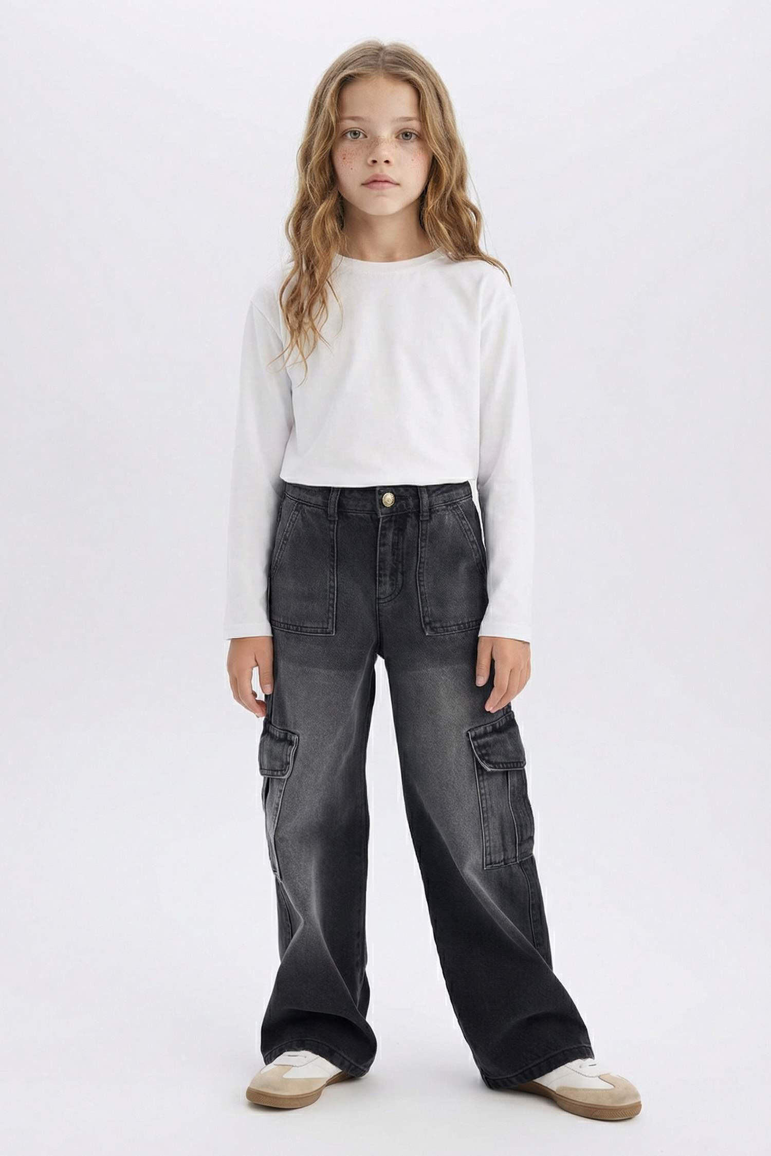 Wide Leg Kargo Geniş Paça Jean Pantolon Kız Çocuk