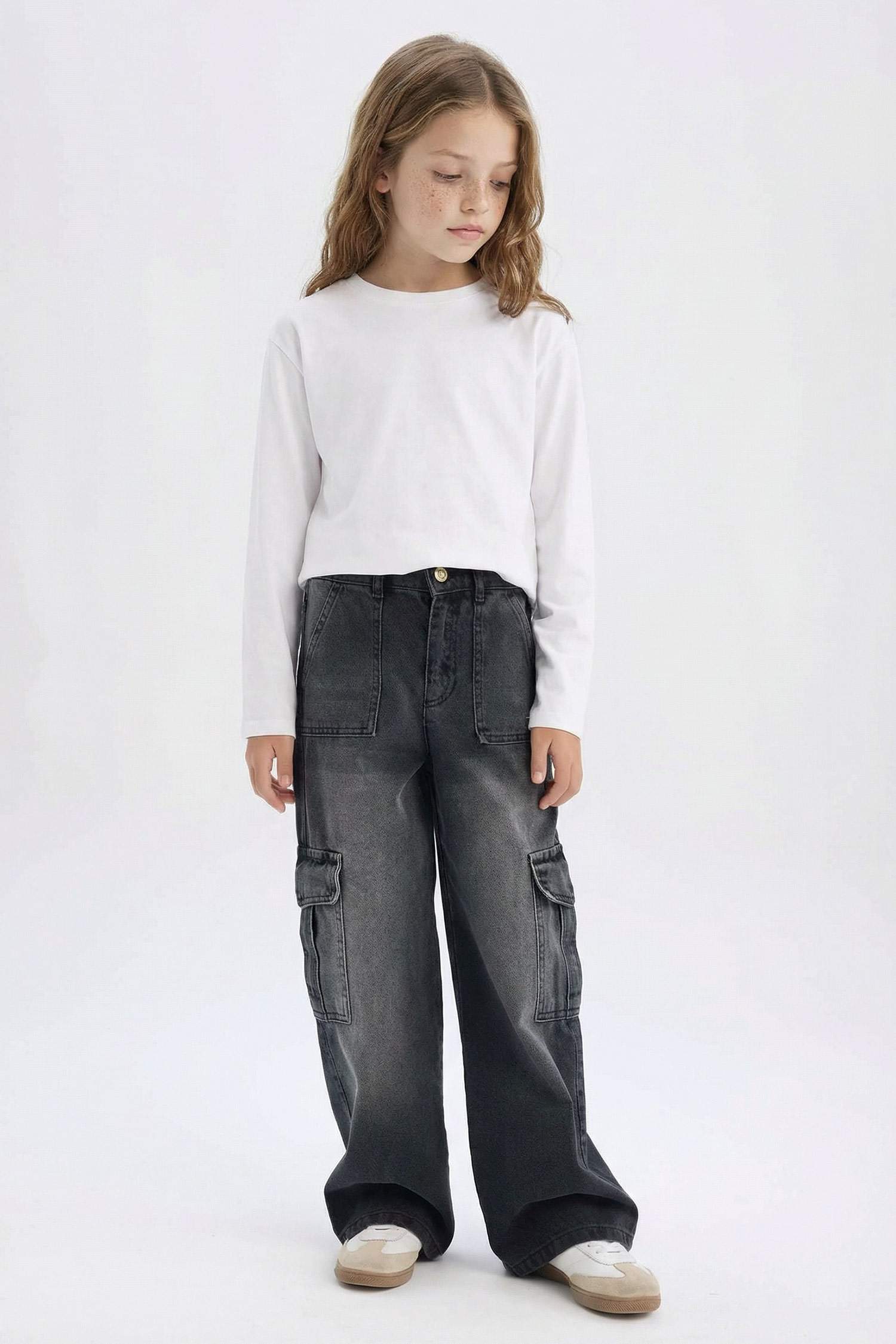 Wide Leg Kargo Geniş Paça Jean Pantolon Kız Çocuk