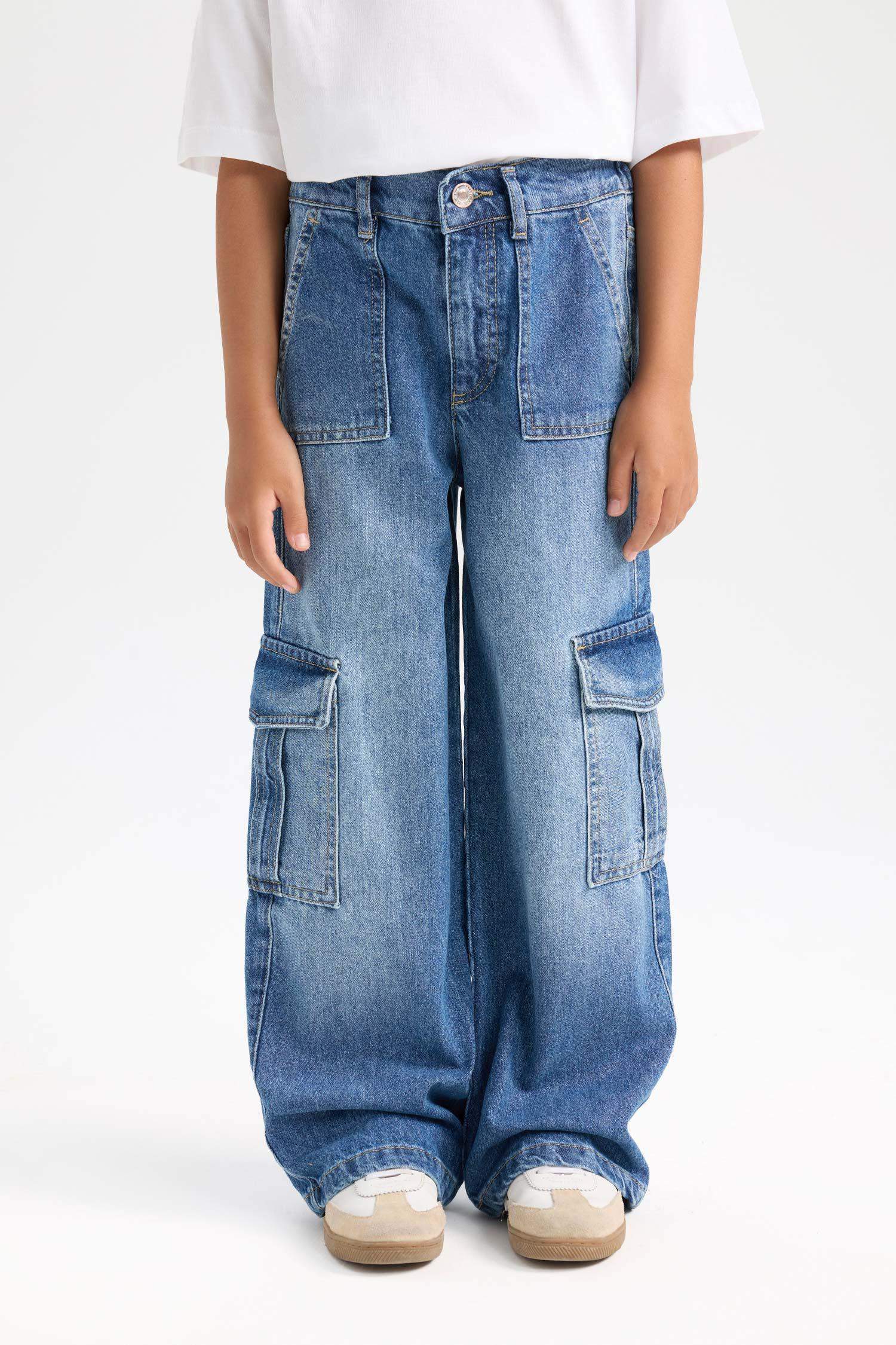 Wide Leg Kargo Geniş Paça Jean Pantolon Kız Çocuk