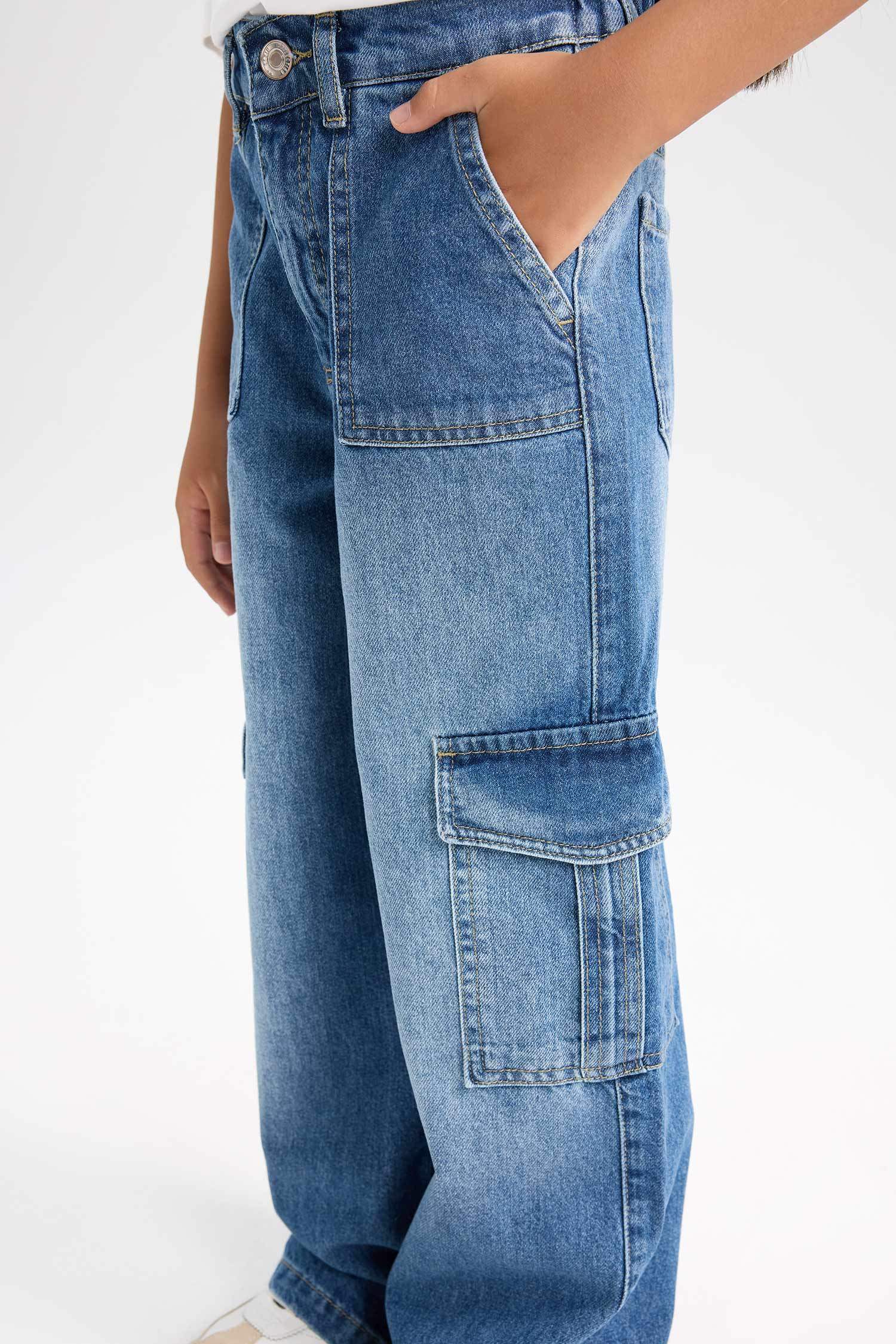 Kız Çocuk Wide Leg Kargo Geniş Paça Jean Pantolon