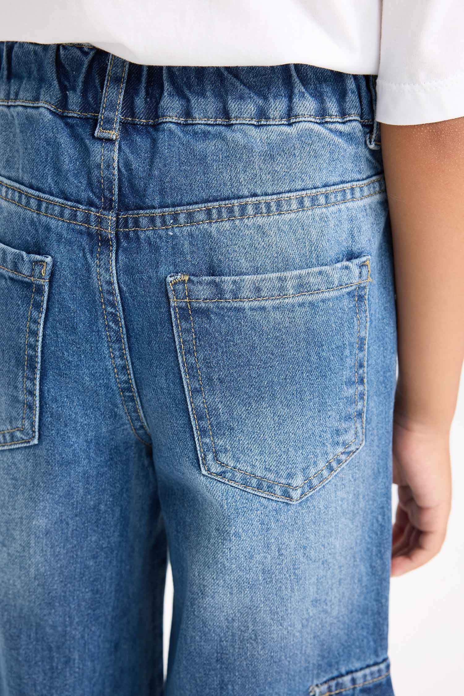 Kız Çocuk Wide Leg Kargo Geniş Paça Jean Pantolon