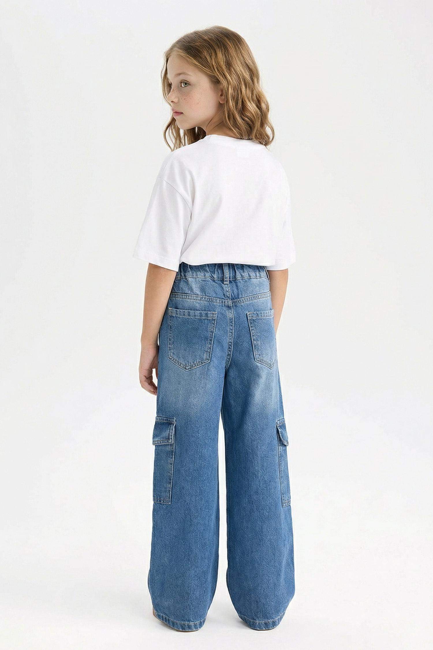 Wide Leg Kargo Geniş Paça Jean Pantolon Kız Çocuk