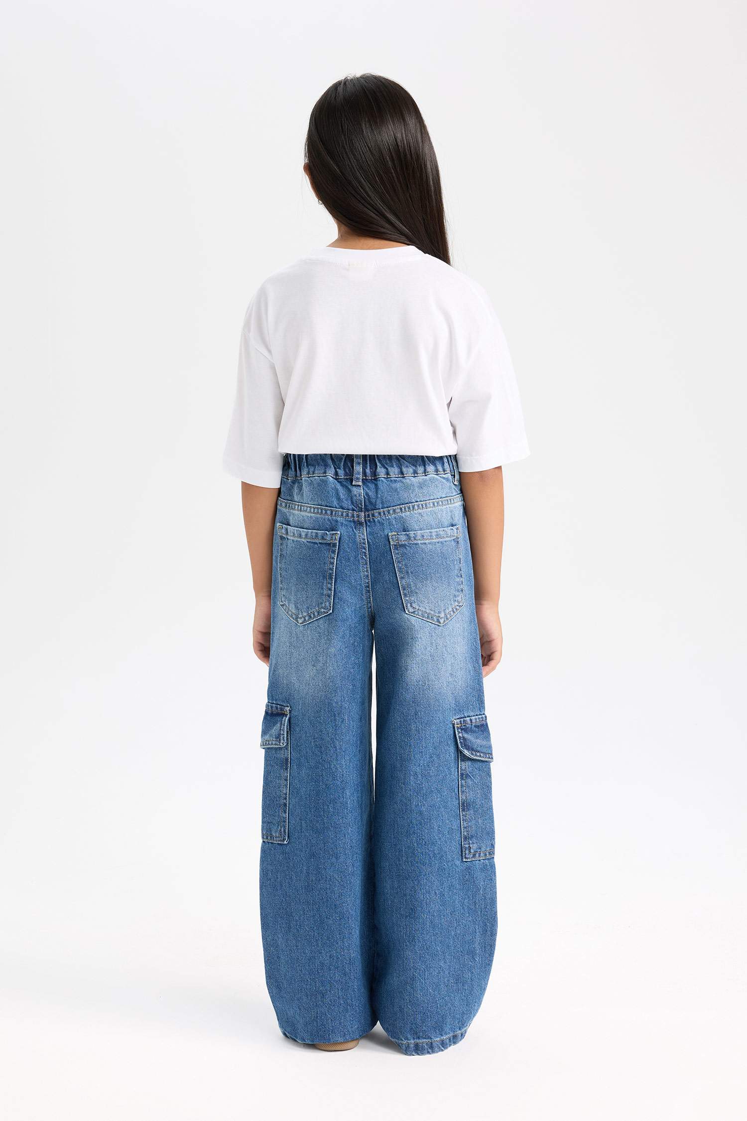 Kız Çocuk Wide Leg Kargo Geniş Paça Jean Pantolon