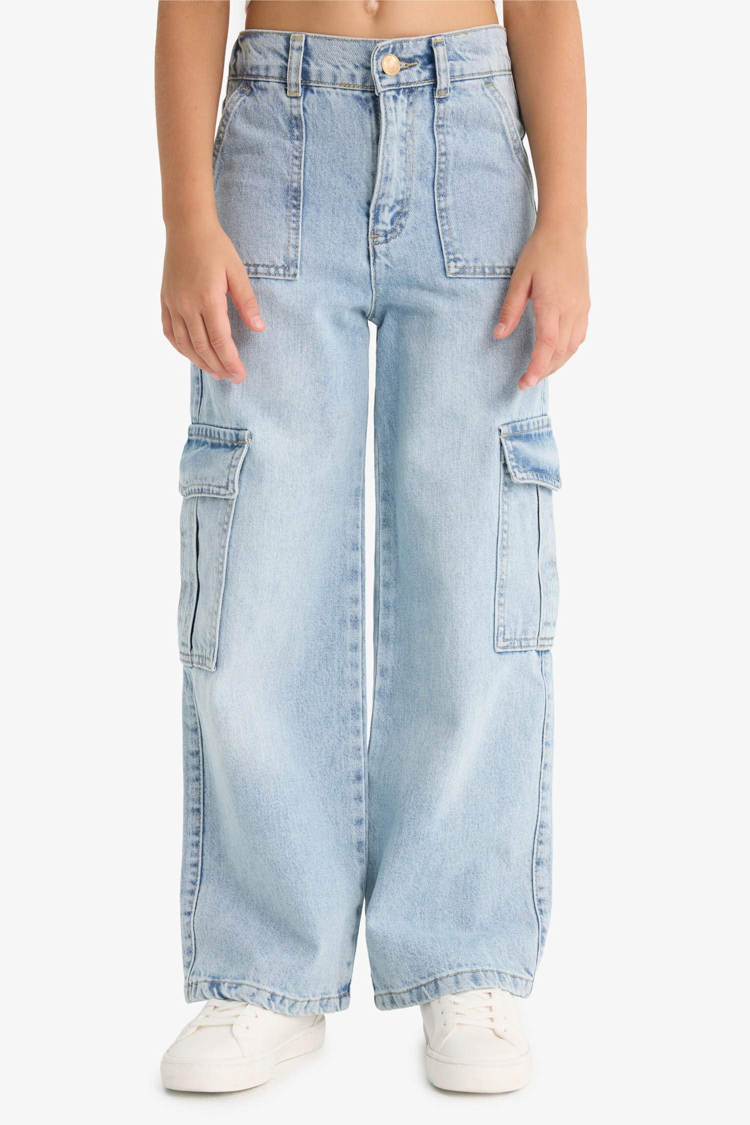Kız Çocuk Wide Leg Kargo Geniş Paça Jean Pantolon