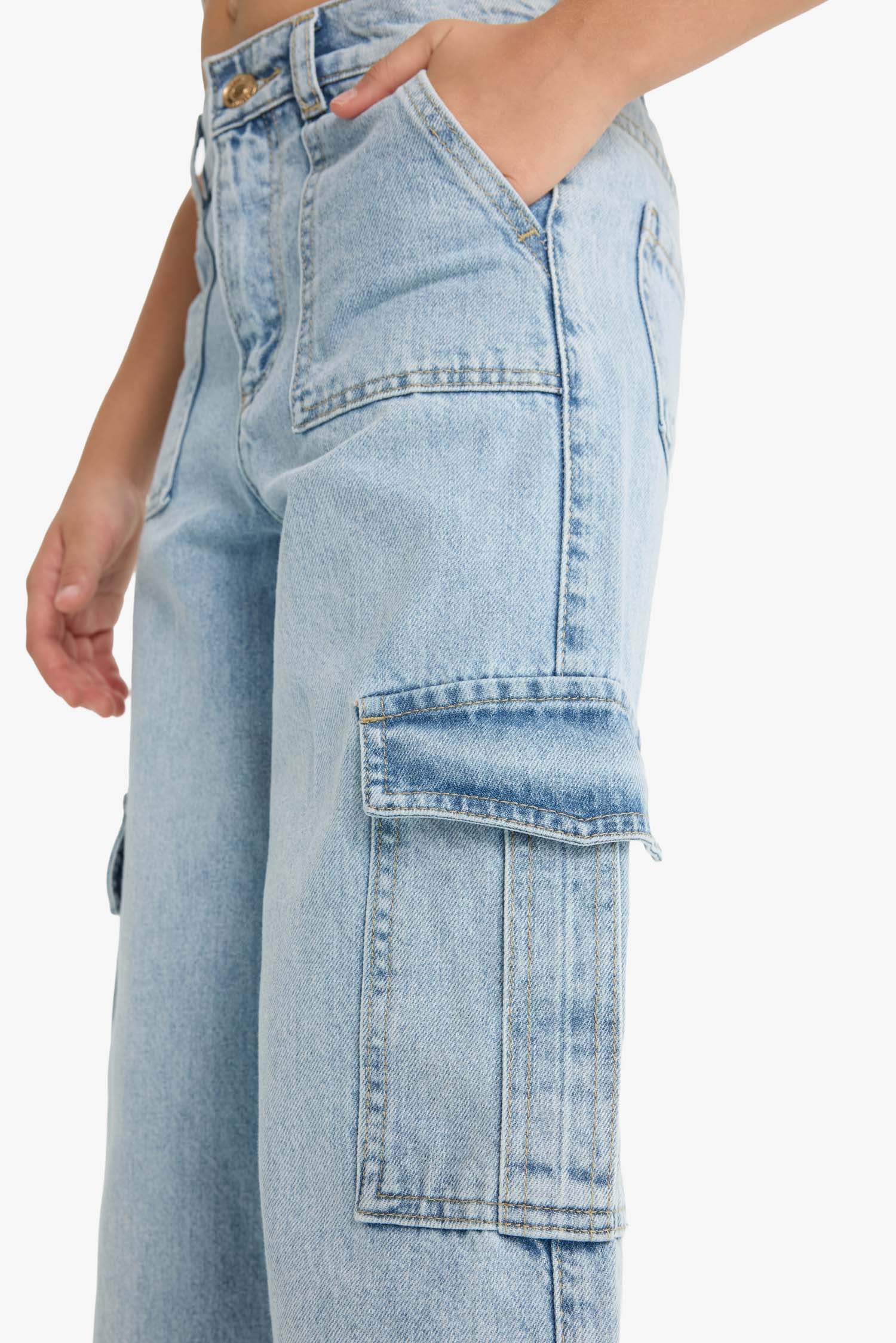 Kız Çocuk Wide Leg Kargo Geniş Paça Jean Pantolon