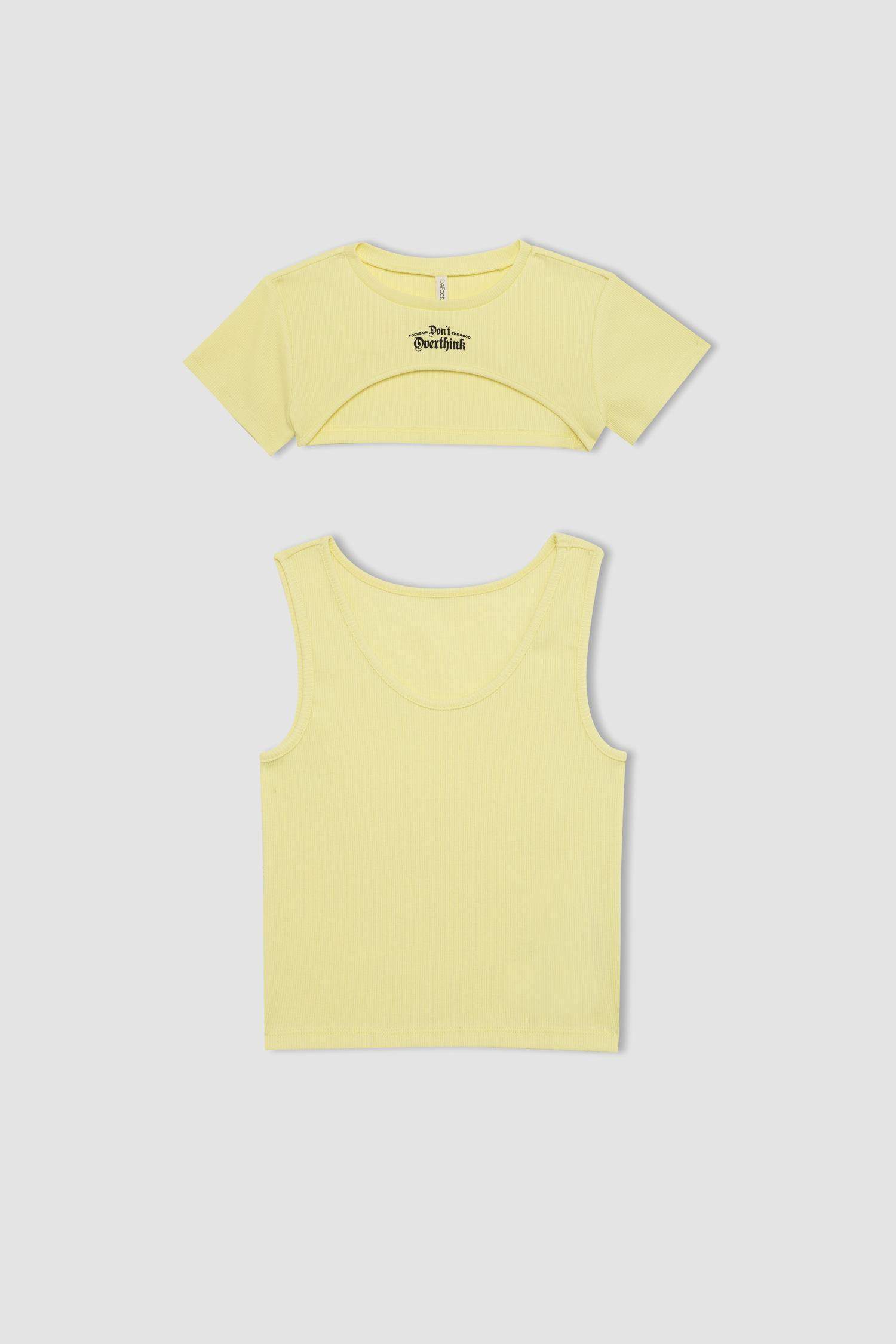 تيشيرت كروب بناتي مضلع - قطعتين