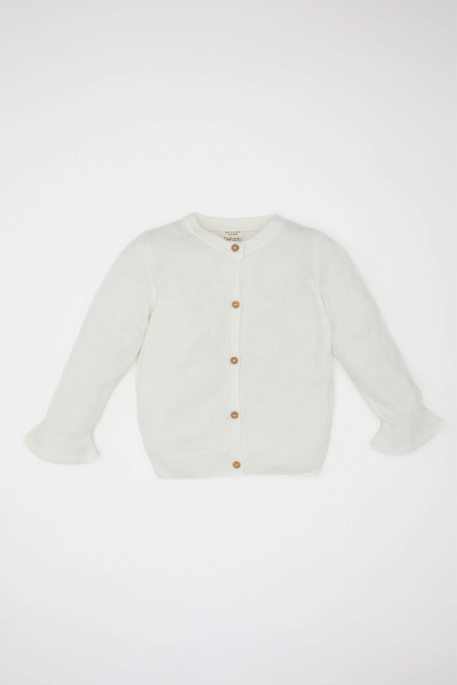 Kız Bebek Bisiklet Yaka Kolları Fırfırlı Düğmeli Triko Hırka