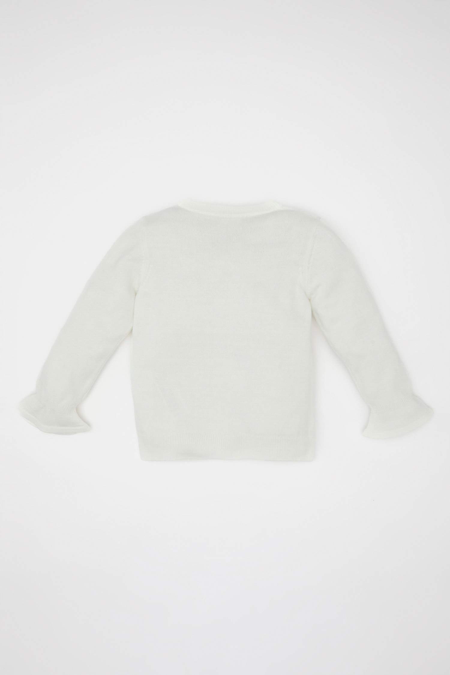 Kız Bebek Bisiklet Yaka Kolları Fırfırlı Düğmeli Triko Hırka