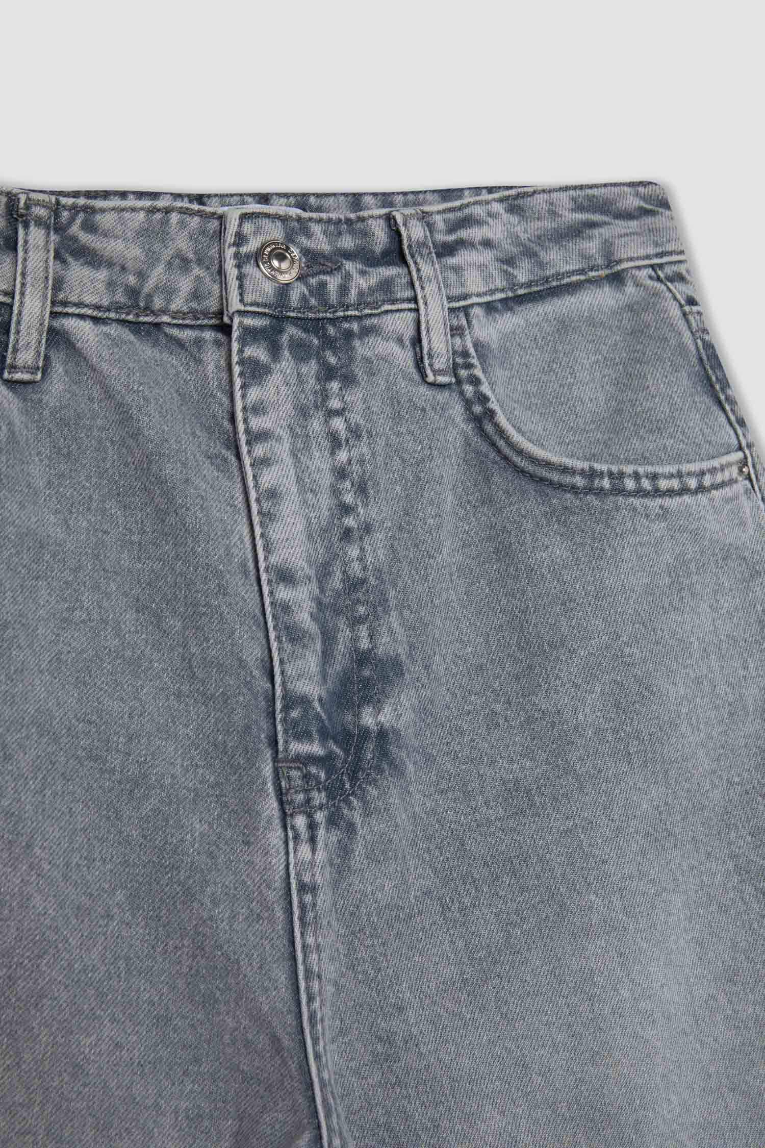 Wide Leg Ripped Detailed High Waist Long Washed Jeans