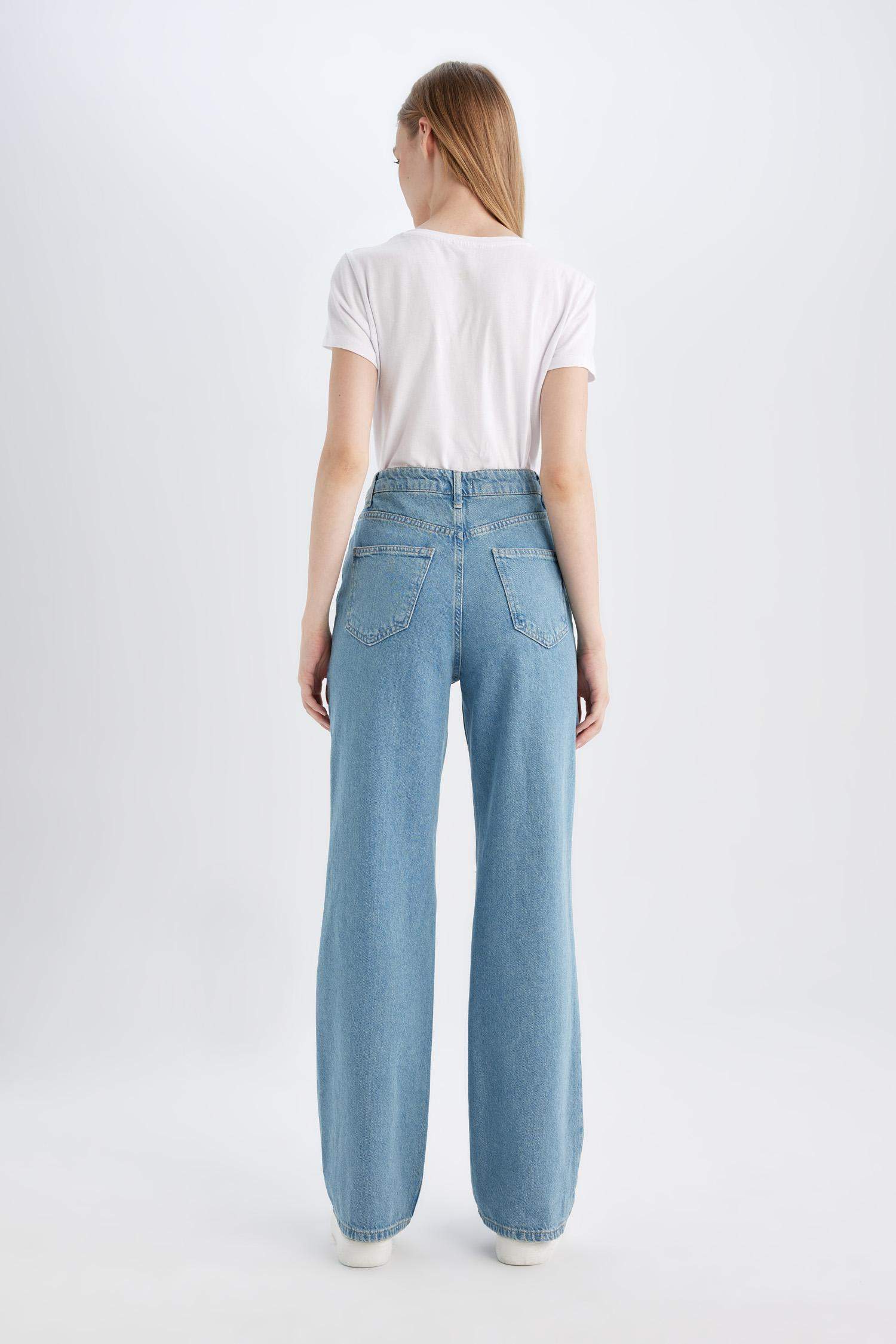 90's Wide Leg Yüksek Bel Geniş Paça Yırtık Detaylı Uzun Jean Pantolon