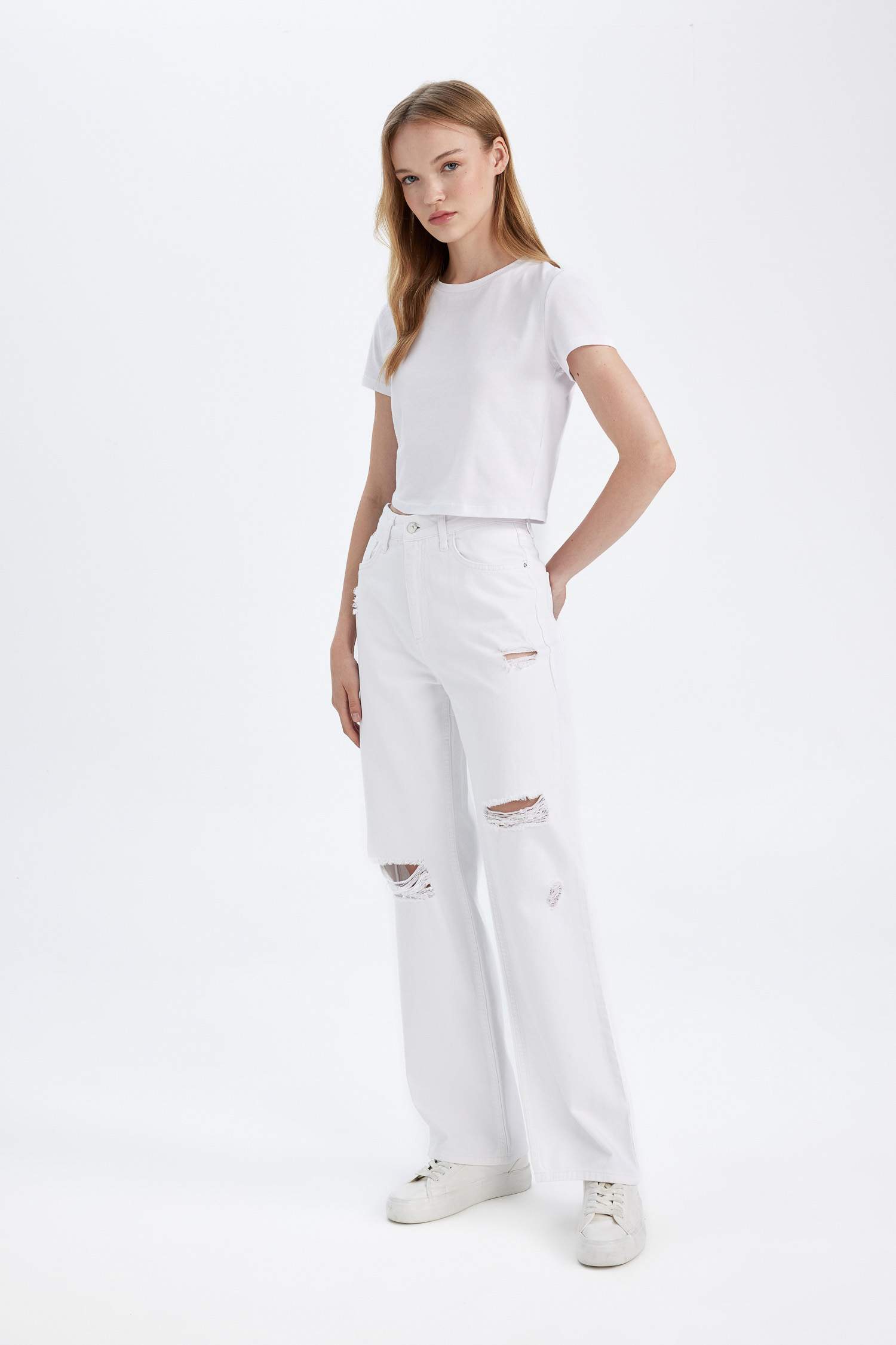 بنطرون وايد ليج برجل واسع وخصر عالي