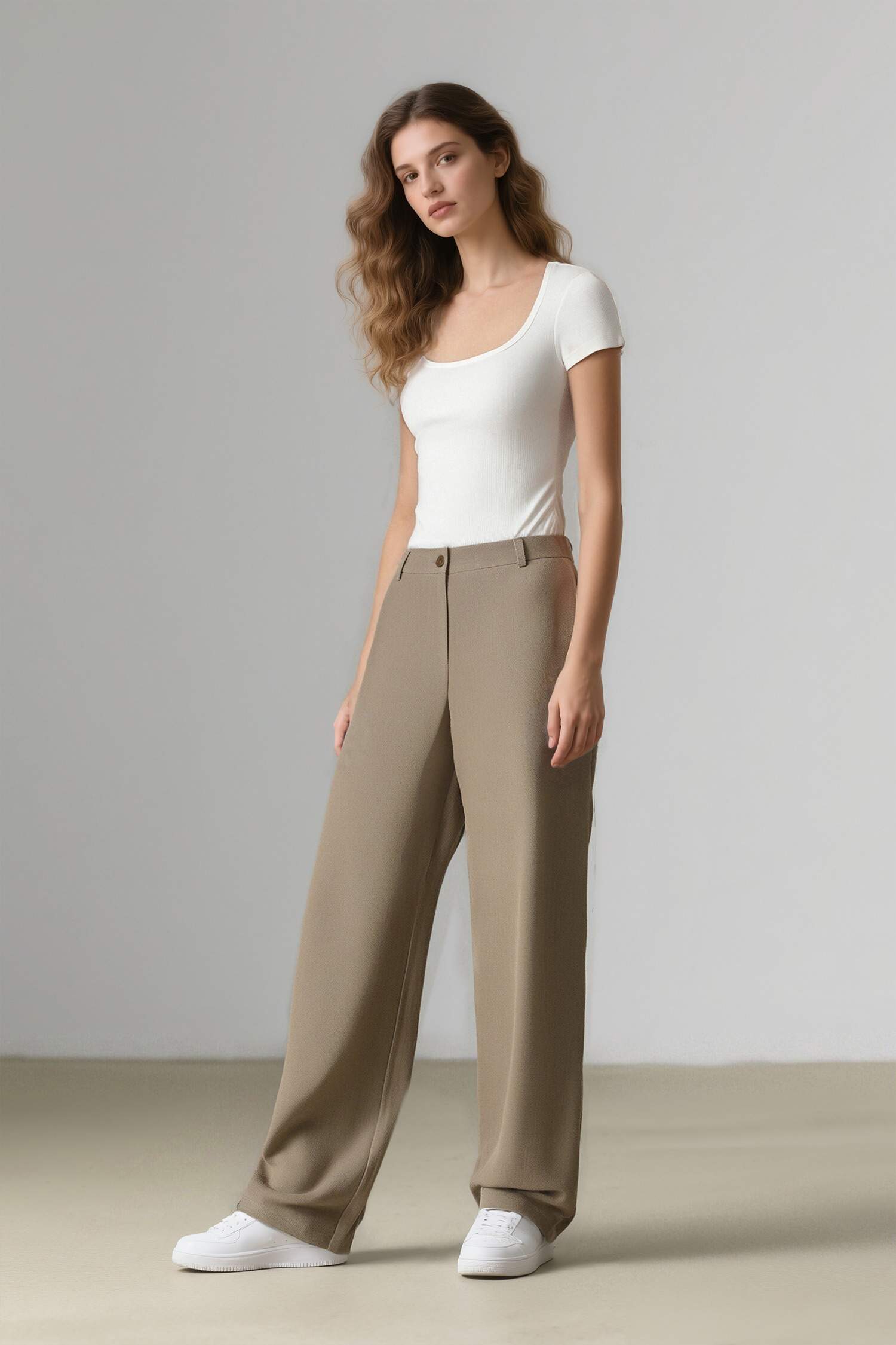 بنطرون قصة مستقيمة وايد ليج برجل واسع وخصر عالي بجيب