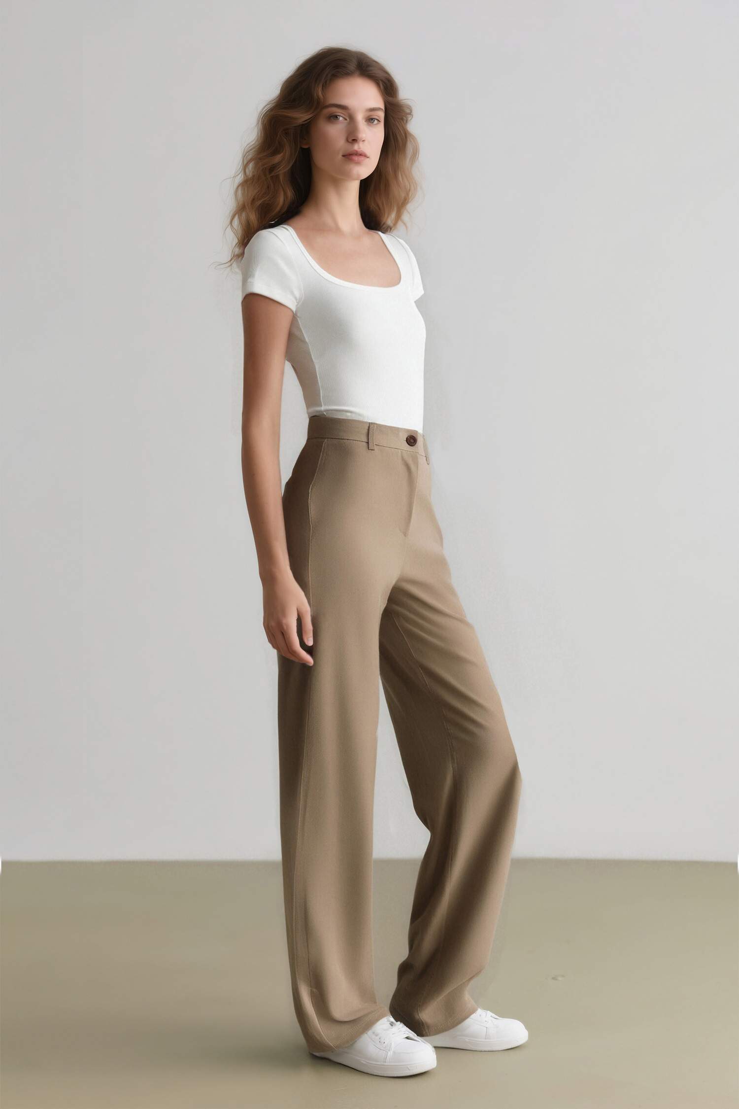 بنطرون قصة مستقيمة وايد ليج برجل واسع وخصر عالي بجيب