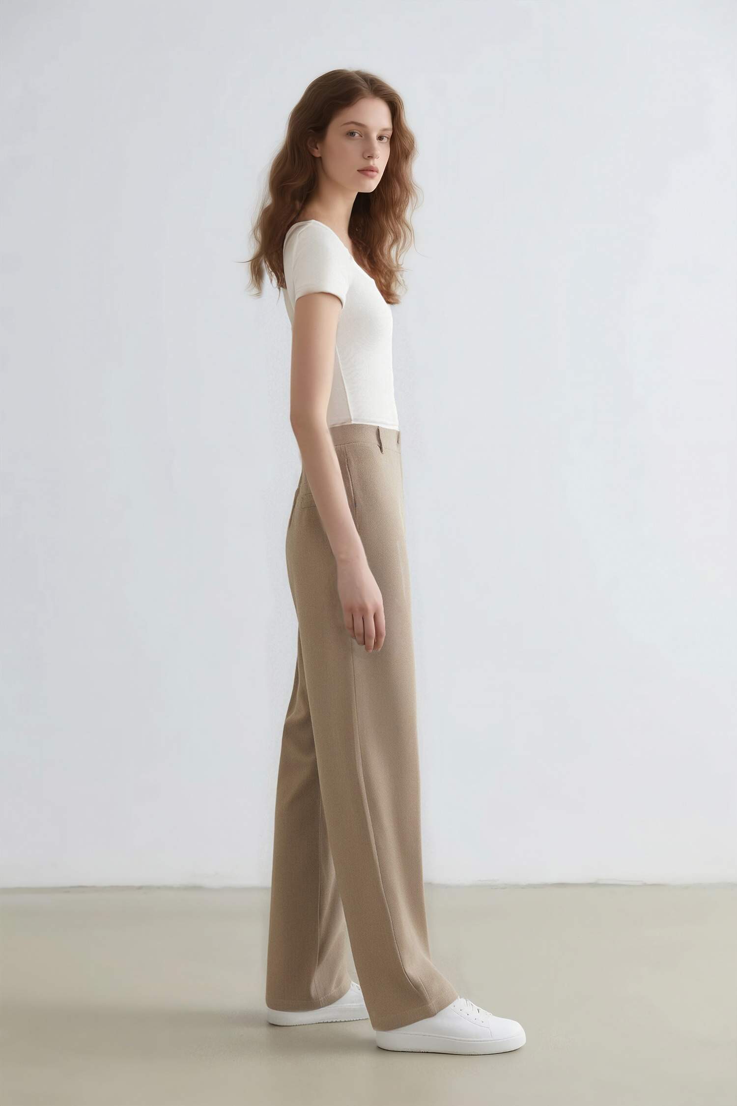 بنطرون قصة مستقيمة وايد ليج برجل واسع وخصر عالي بجيب