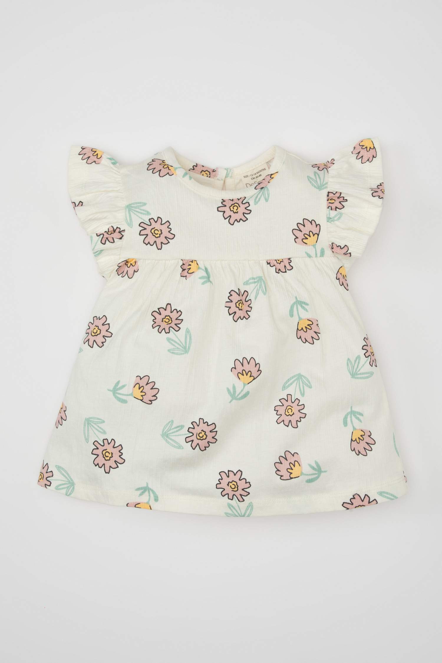 Kız Bebek Bisiklet Yaka Çiçekli Kısa Kollu Tişört