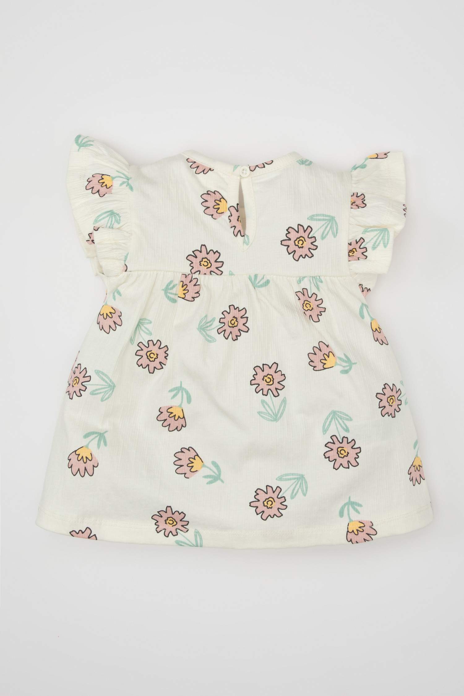 Kız Bebek Bisiklet Yaka Çiçekli Kısa Kollu Tişört