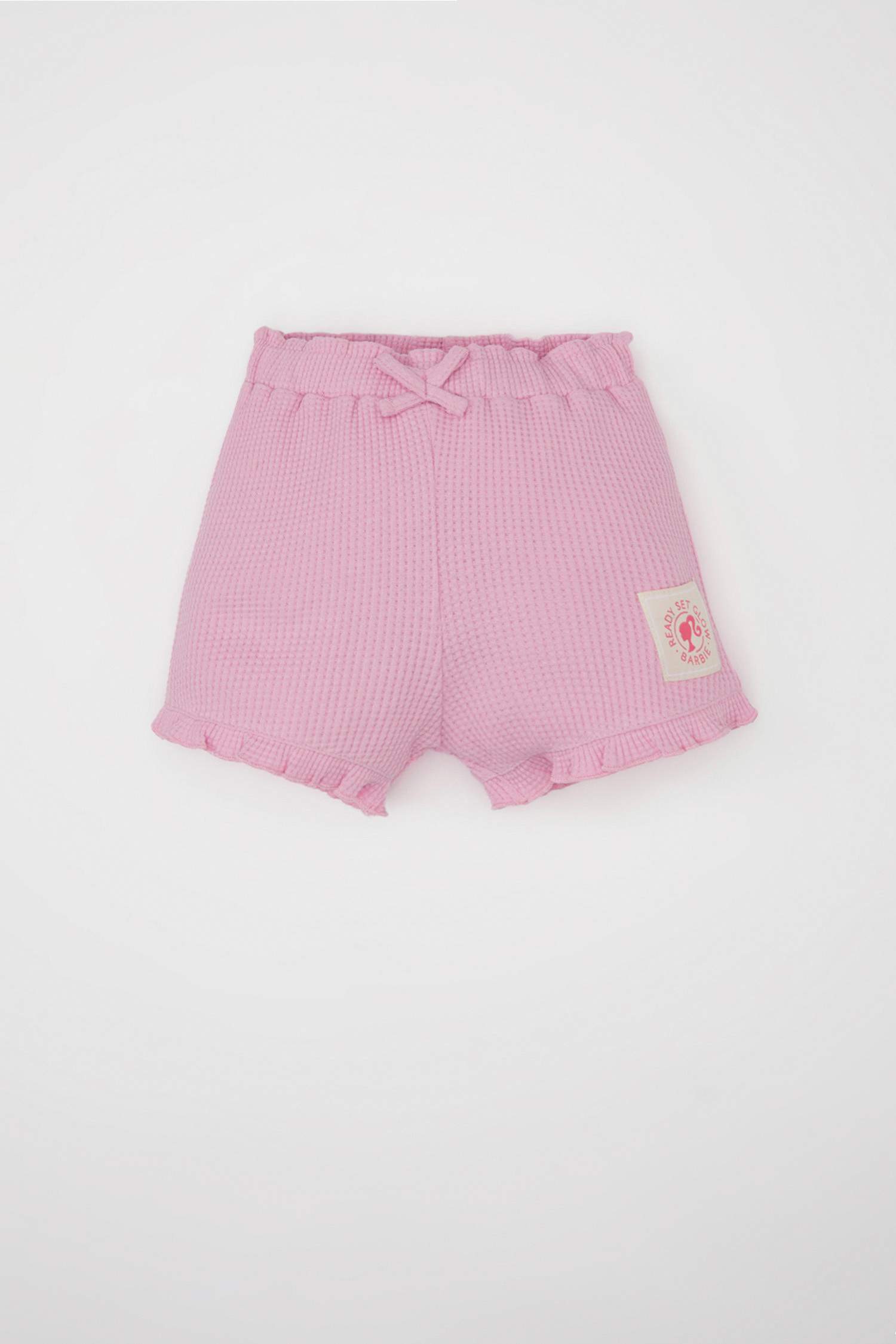 Kız Bebek Barbie 2'li Takım Bisiklet Yaka Kısa Kollu Tişört Waffle Şort 
