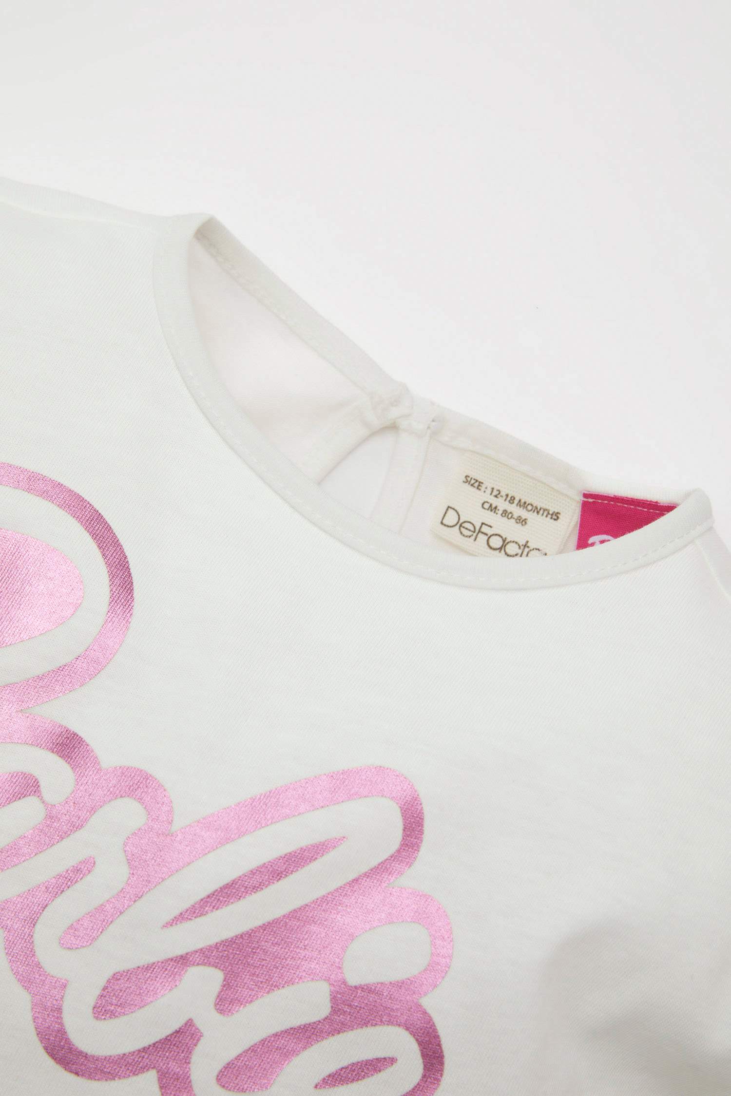 Kız Bebek Barbie 2'li Takım Bisiklet Yaka Kısa Kollu Tişört Waffle Şort 