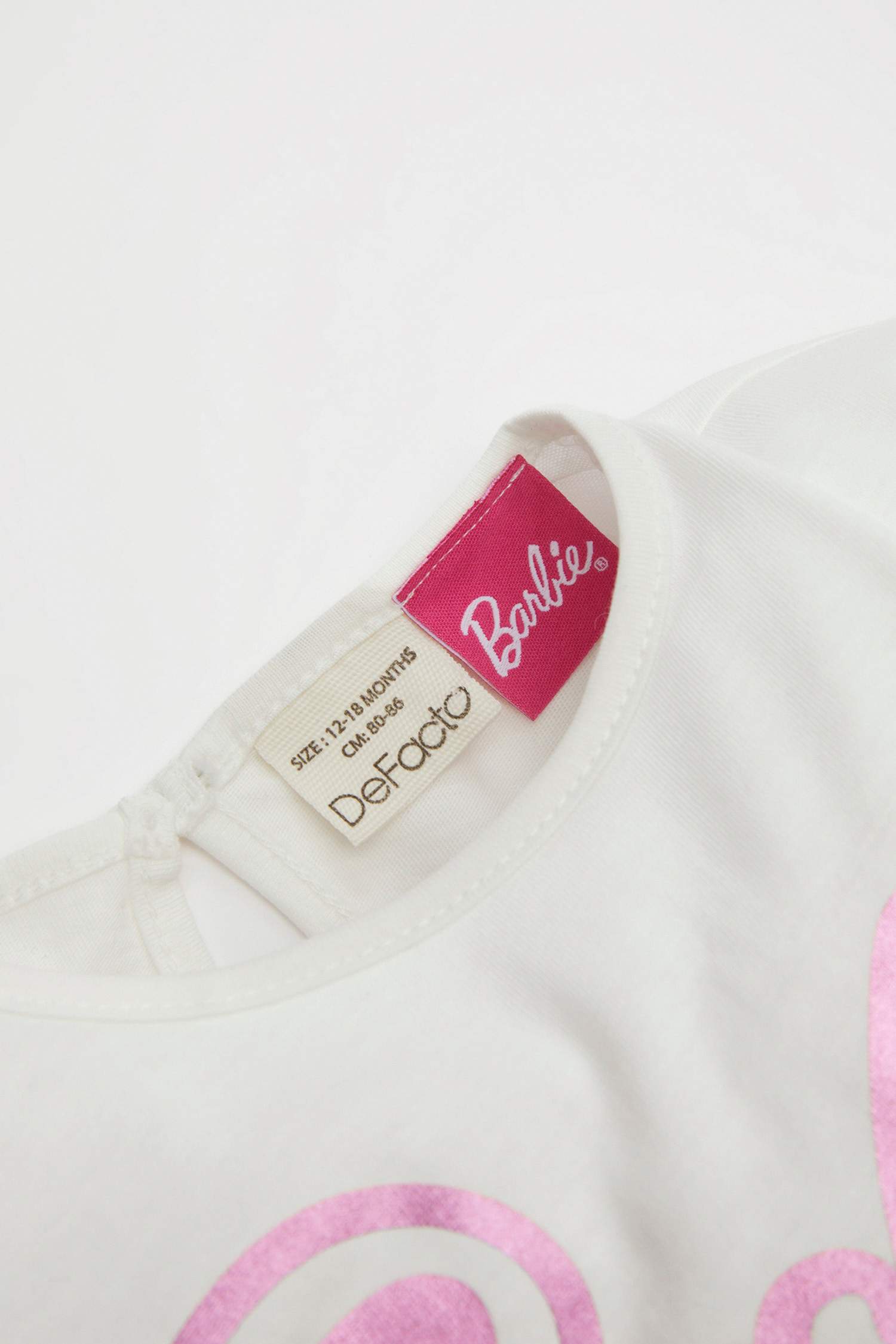 Kız Bebek Barbie 2'li Takım Bisiklet Yaka Kısa Kollu Tişört Waffle Şort 