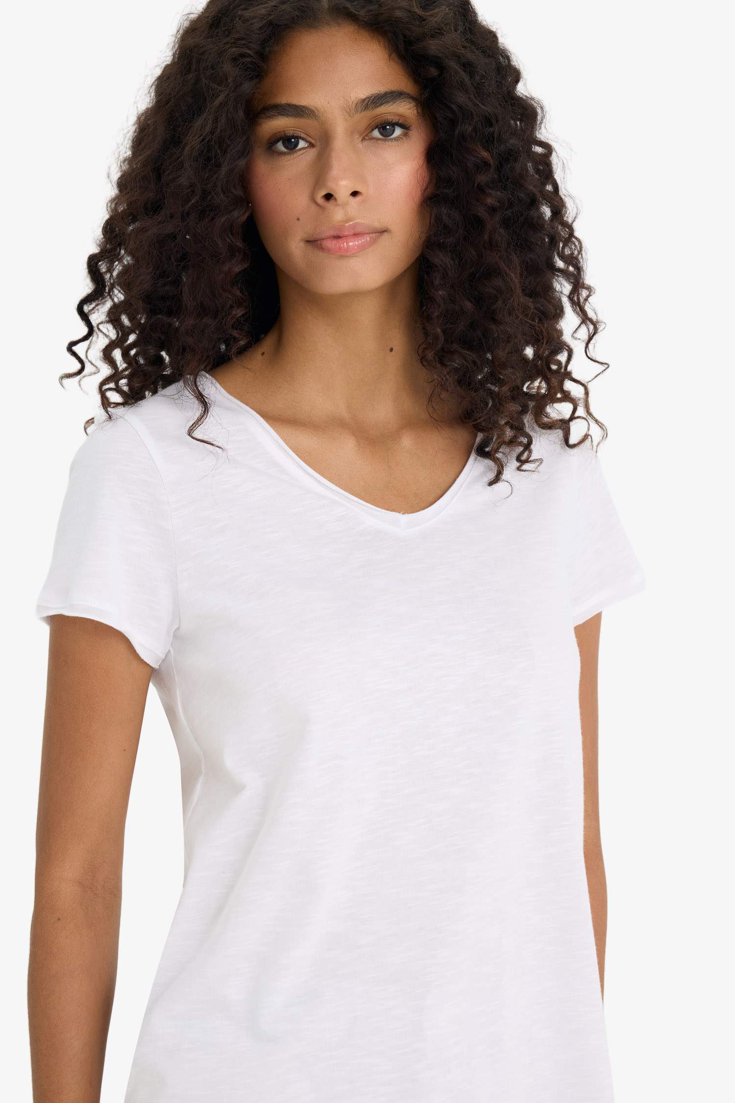 T-shirt à col V et manches courtes Coupe régulière