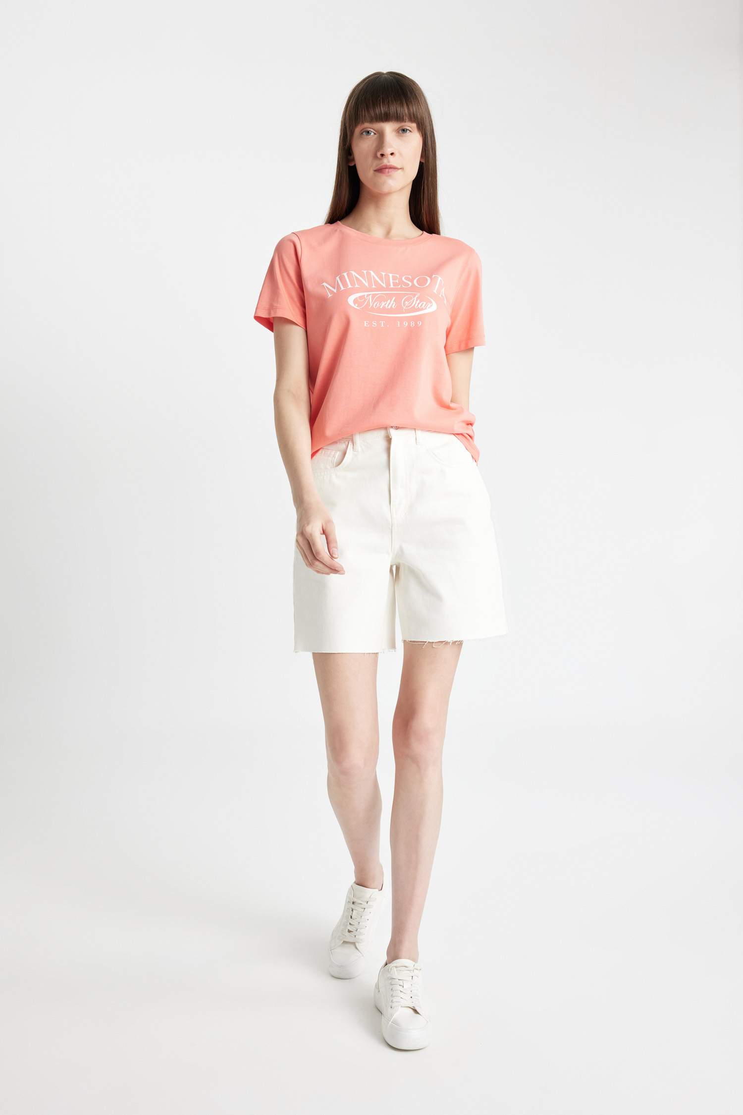 Regular Fit Crew Neck Slogan Printed T-Shirt