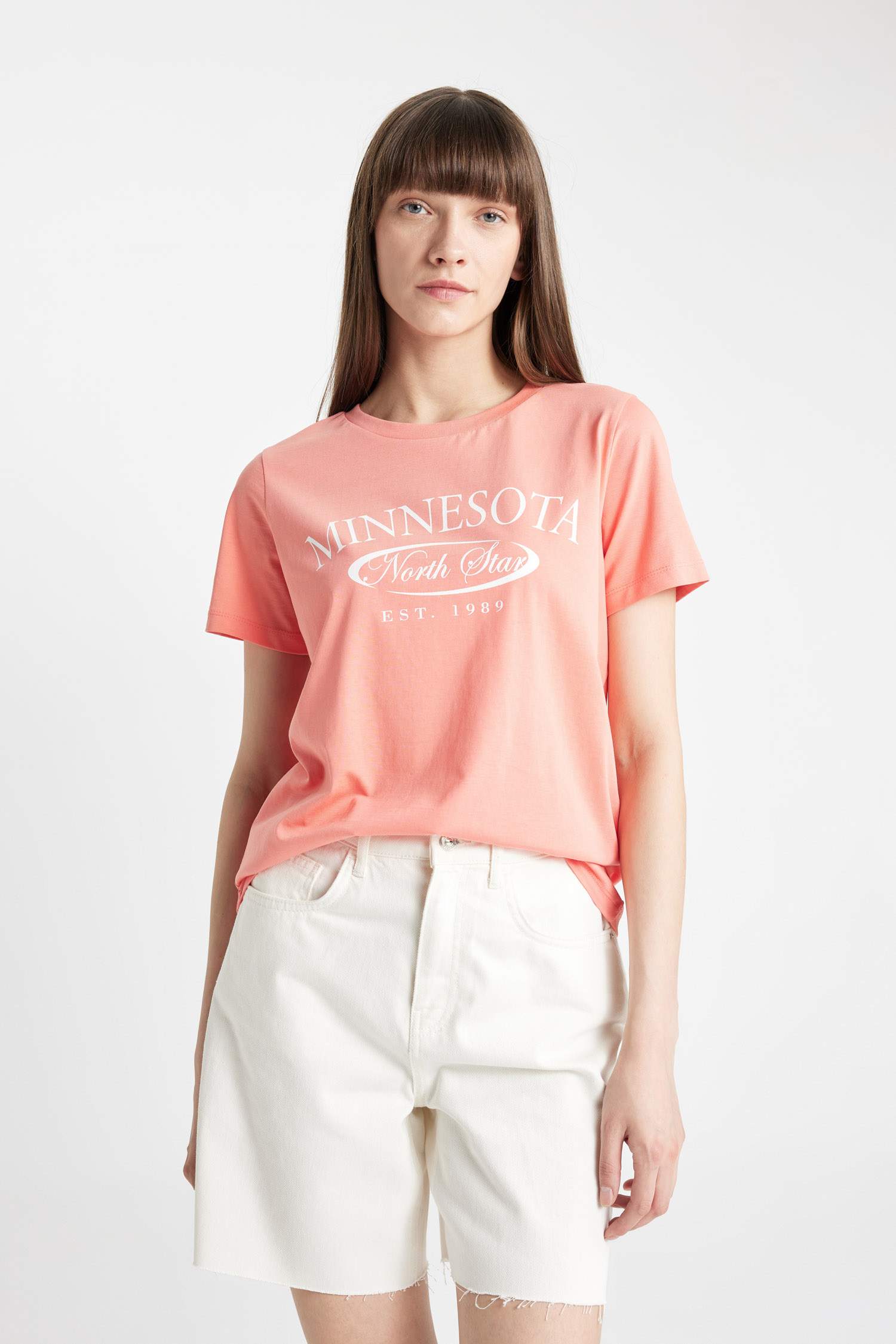 Regular Fit Crew Neck Slogan Printed T-Shirt