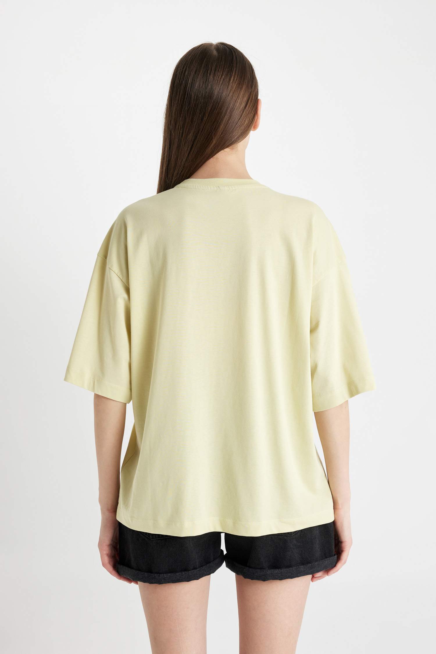 Oversize Fit Crew Neck Slogan Printed Cotton T-Shirt