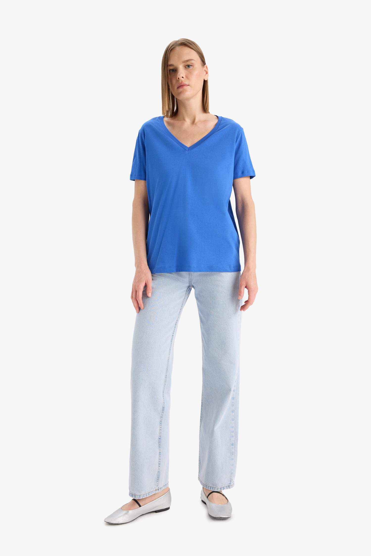 Regular Fit V Neck Cotton T-Shirt