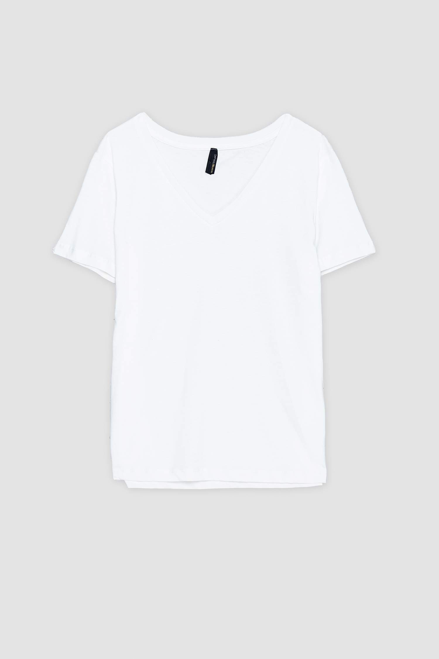 T-shirt en coton peigné à col en V et manches courtes Coupe régulière