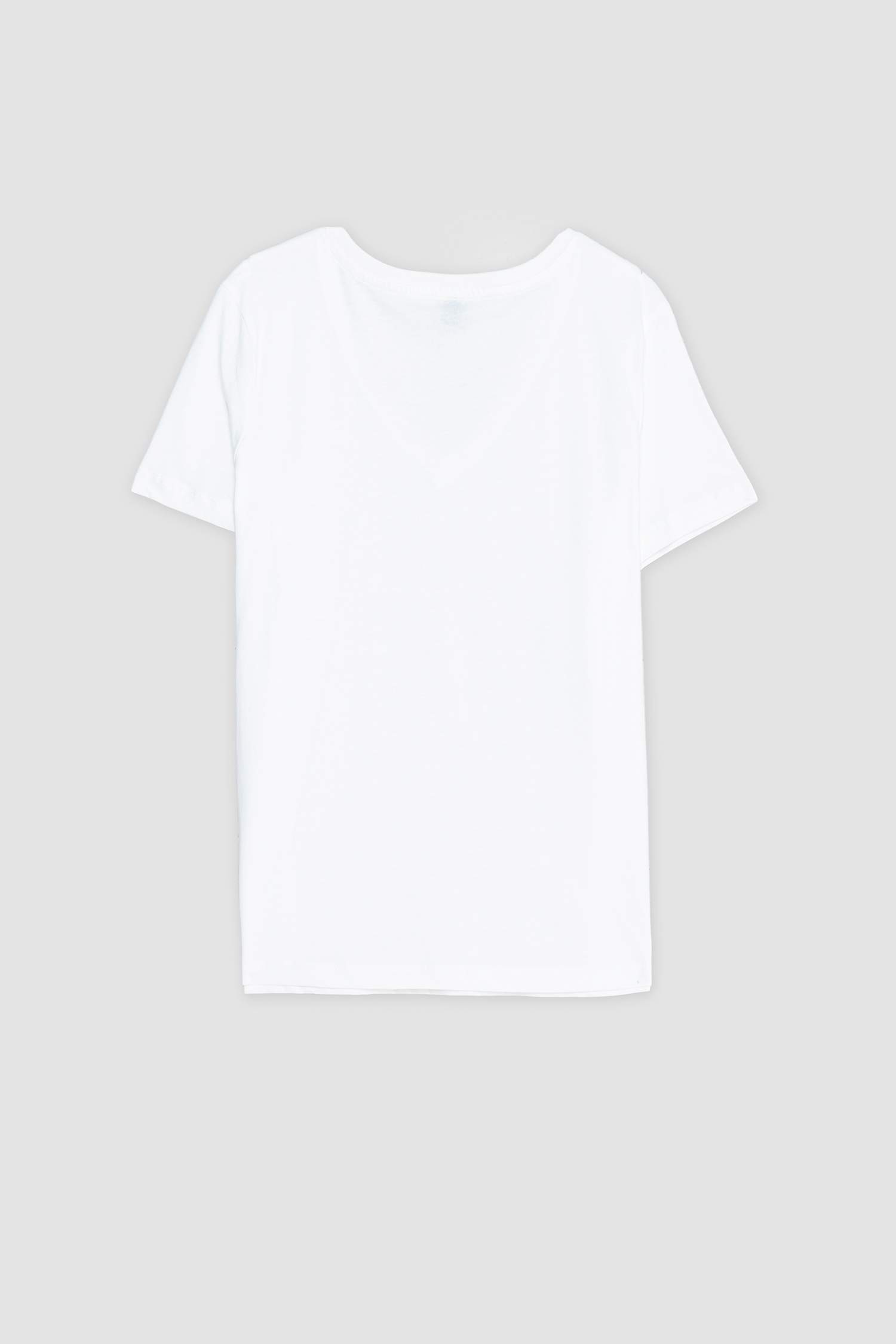 T-shirt en coton peigné à col en V et manches courtes Coupe régulière