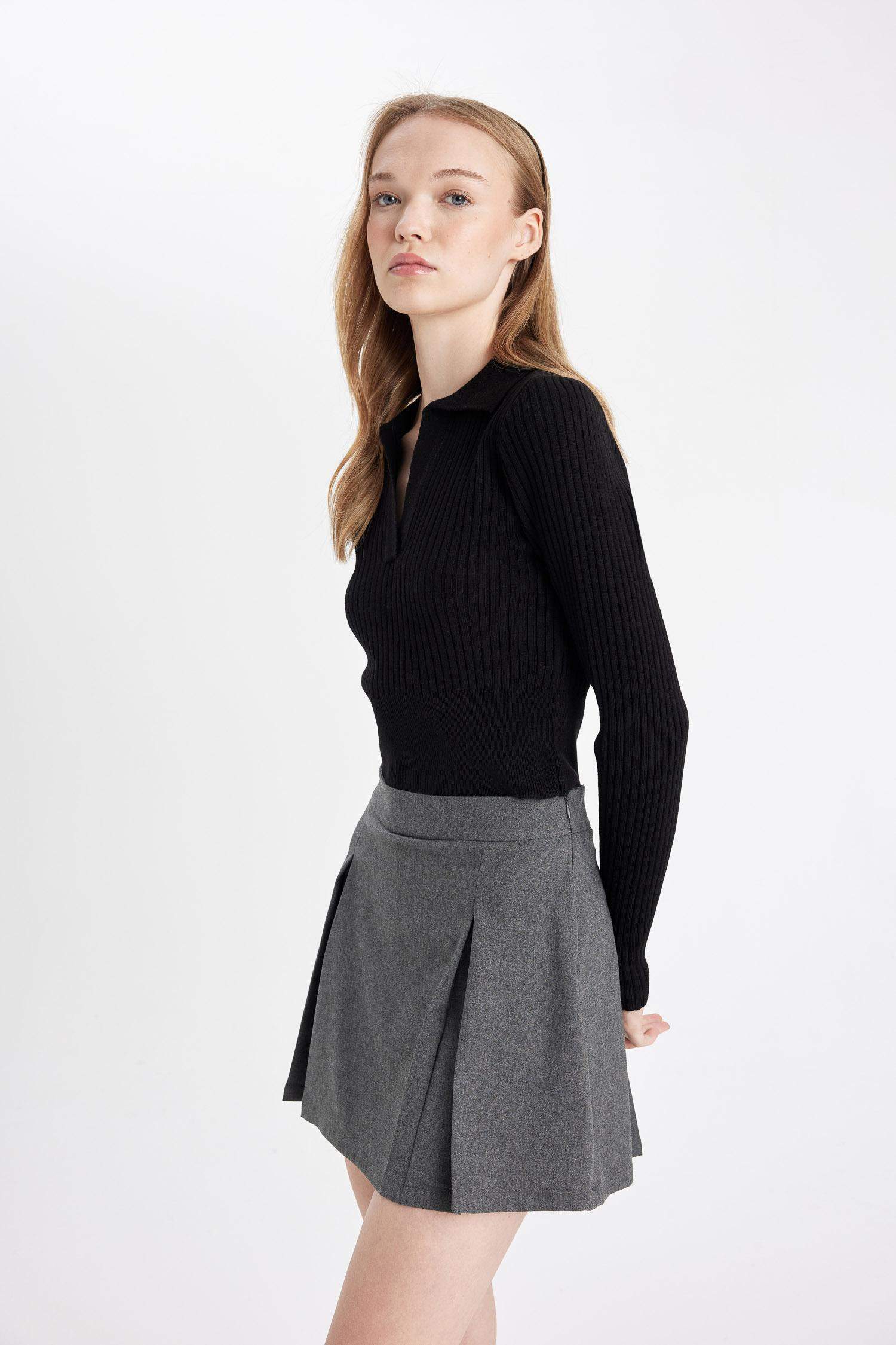 Coool Basic Düz Yüksek Bel Piliseli Mini Etek