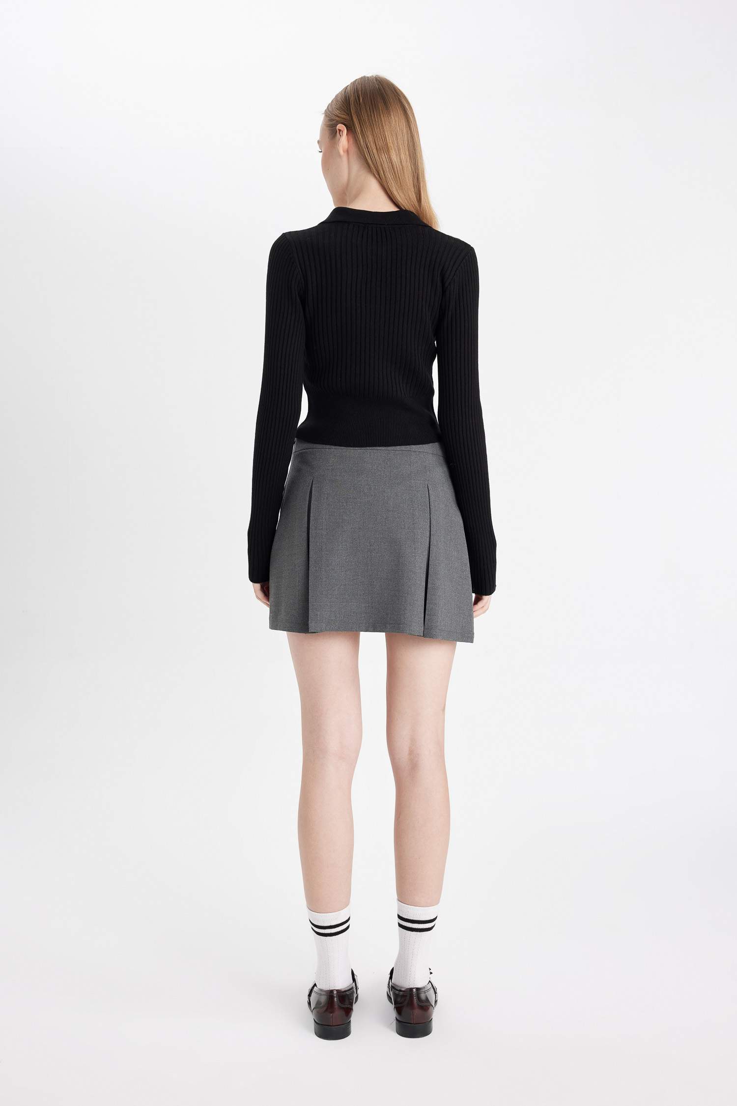 Coool Basic Düz Yüksek Bel Piliseli Mini Etek