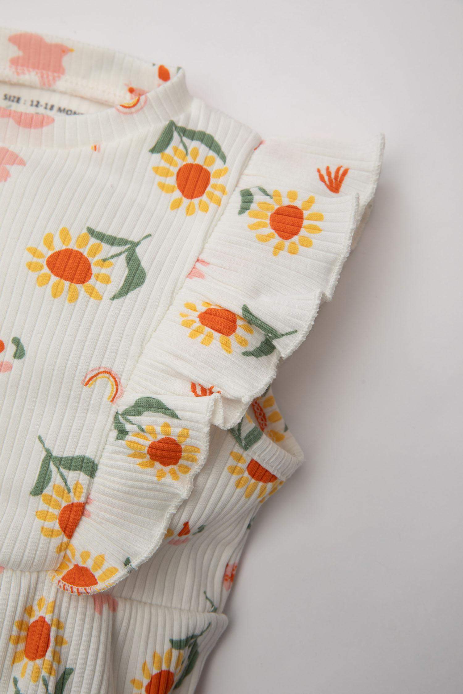 Combinaison Sans Manches Fleurie pour Bébé Fille