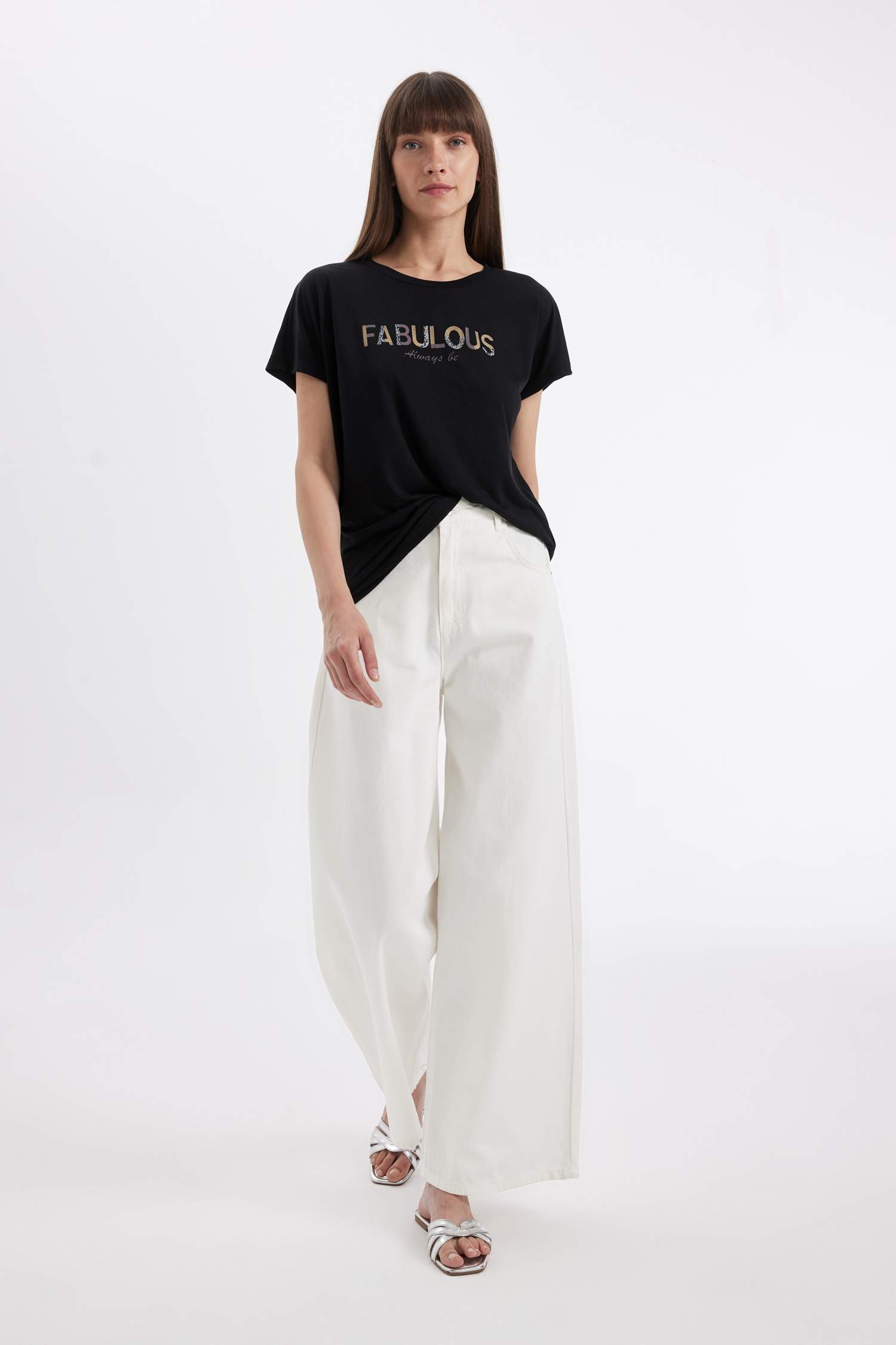 Crew Neck Animal Patterned Short Sleeve T-Shirt