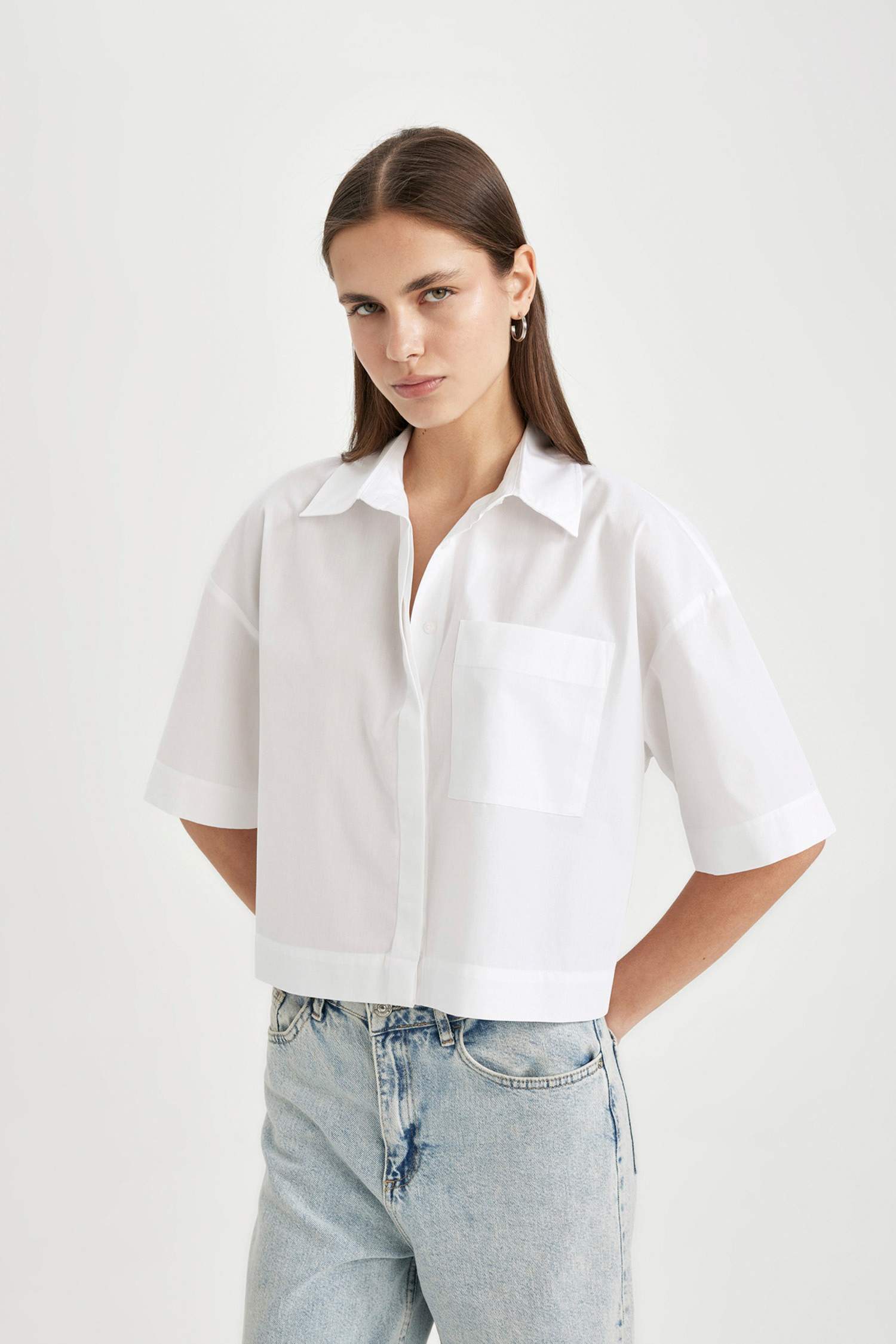 Crop Poplin Kısa Kollu Gömlek