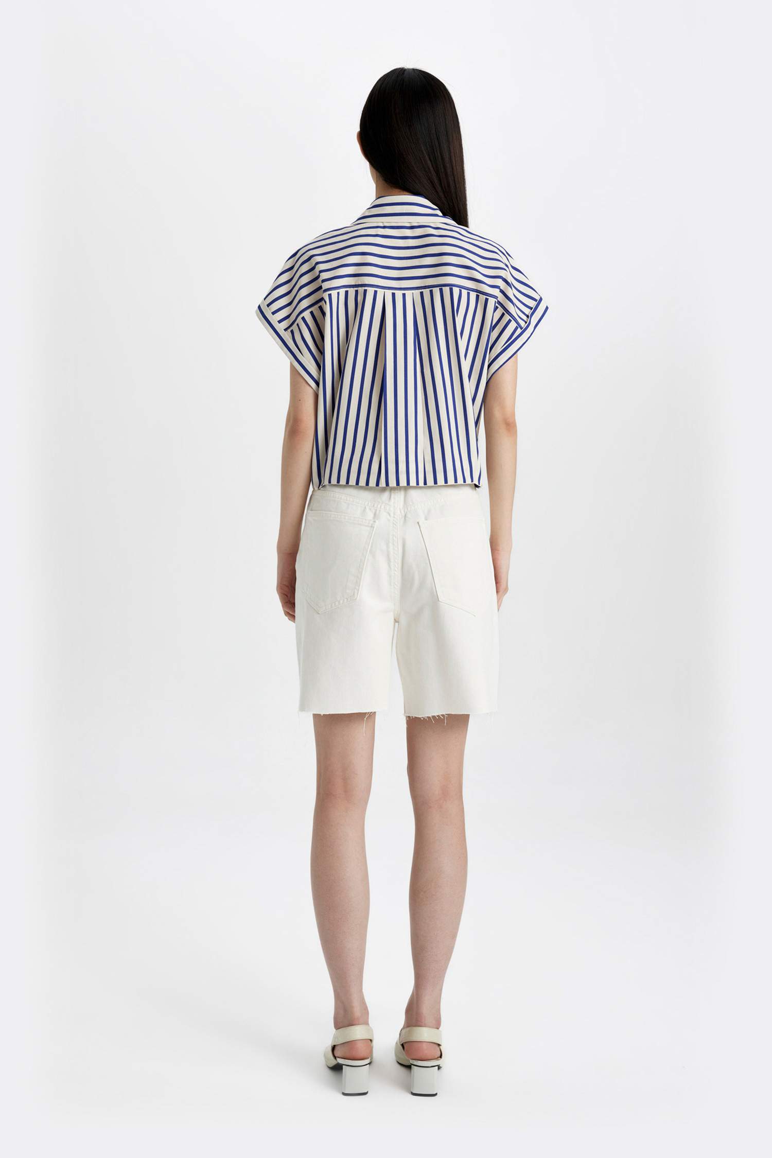 Striped Short Sleeve Poplin Crop Shirt