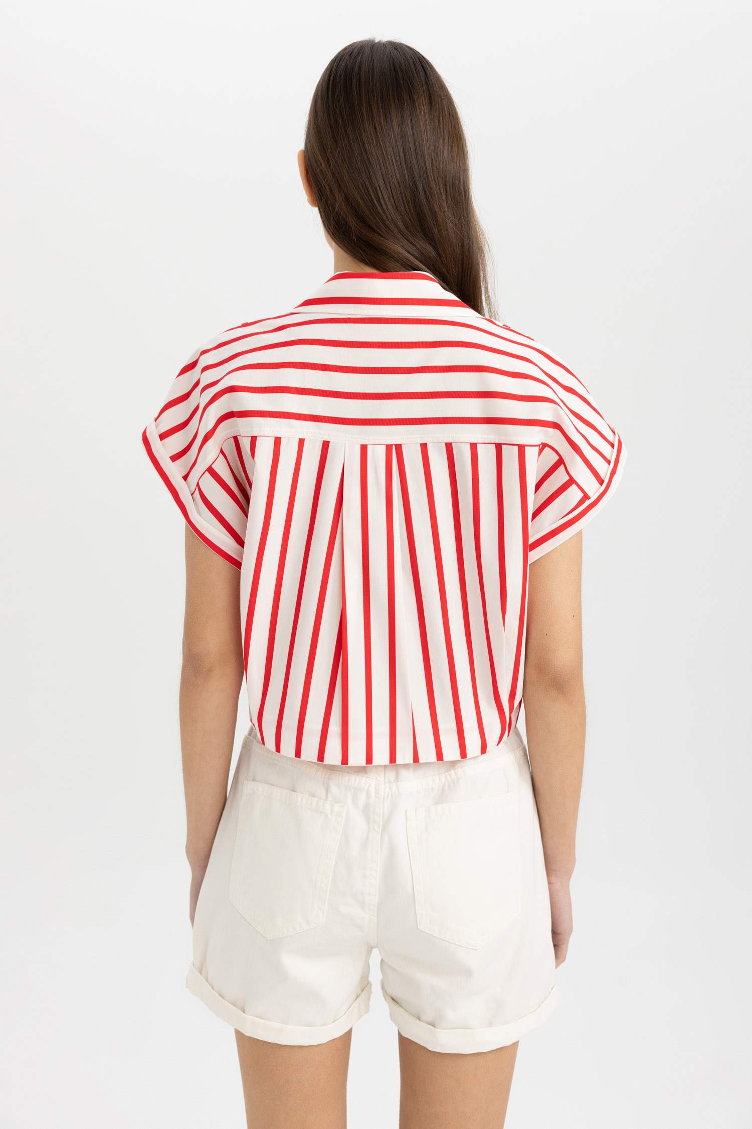 Striped Short Sleeve Poplin Crop Shirt