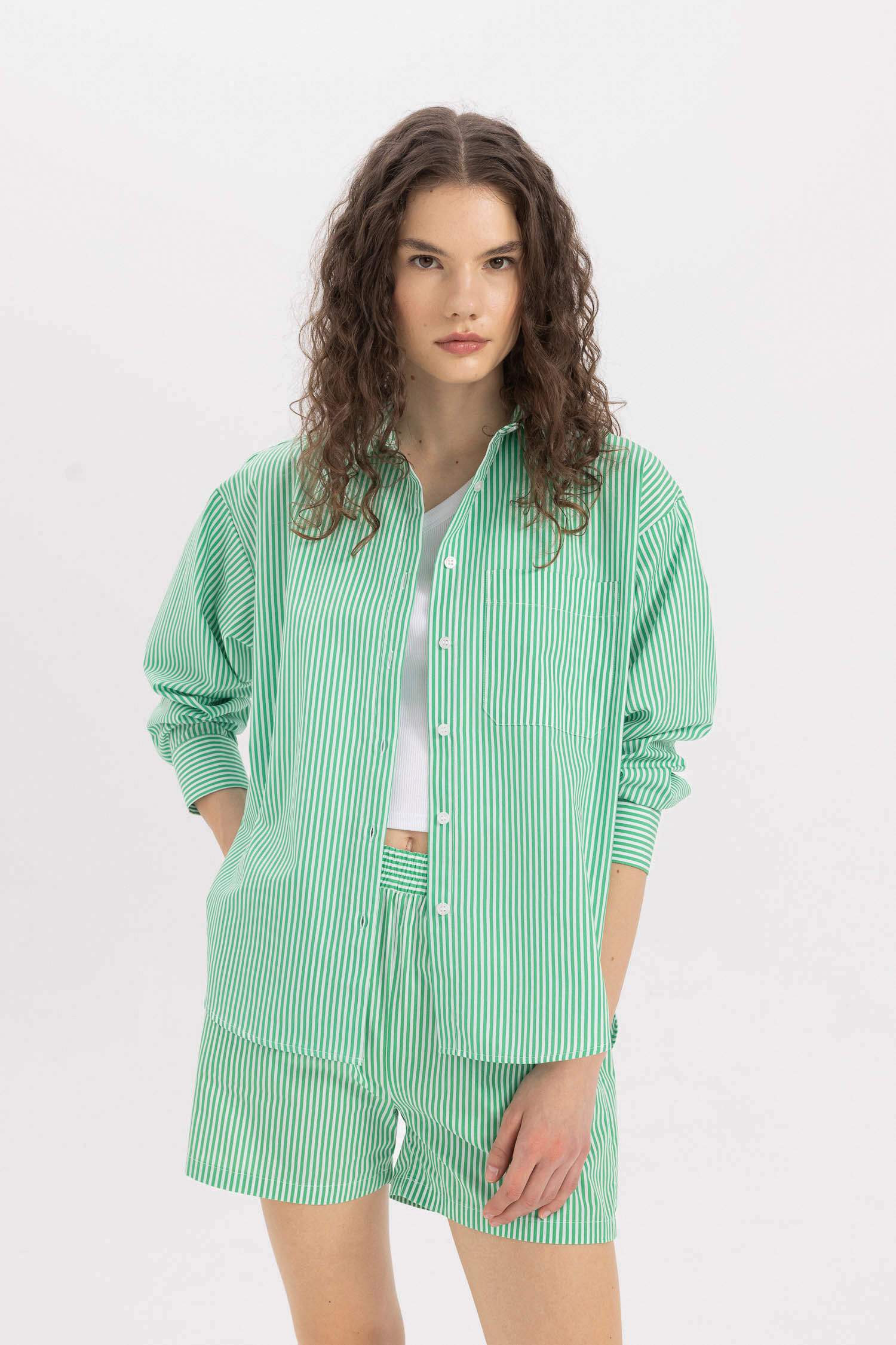 Oversize Fit Poplin Striped Long Sleeve Shirt