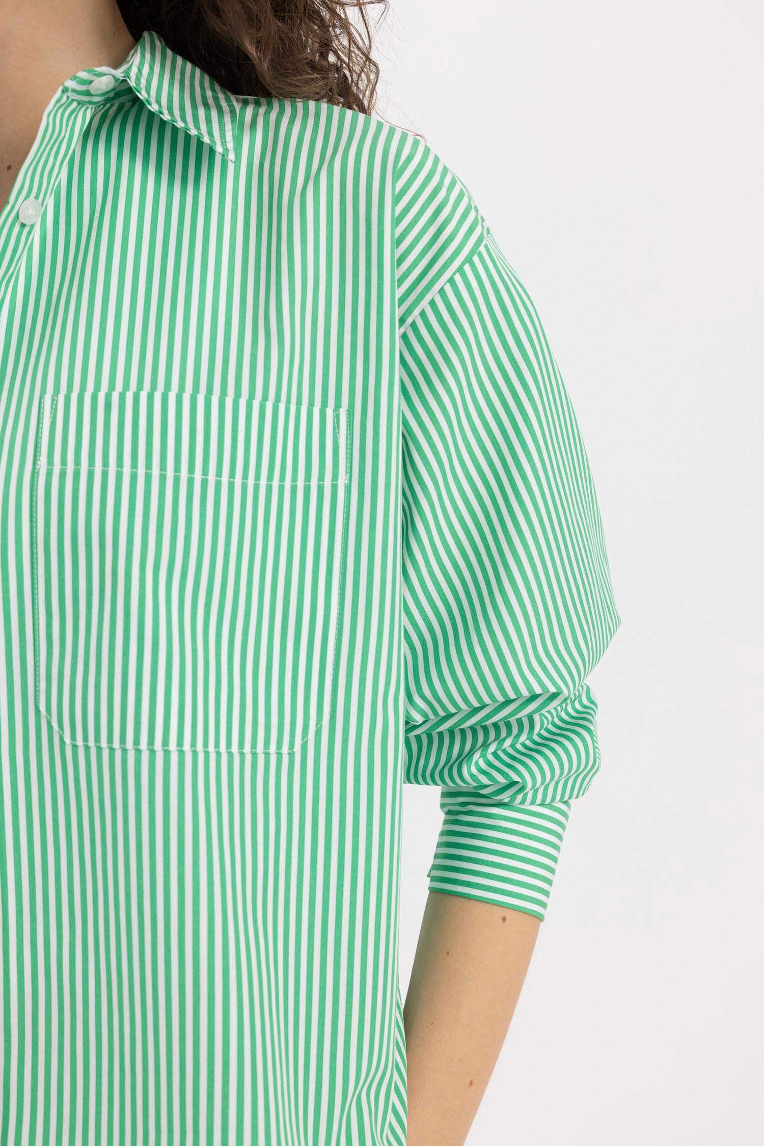 Oversize Fit Poplin Striped Long Sleeve Shirt