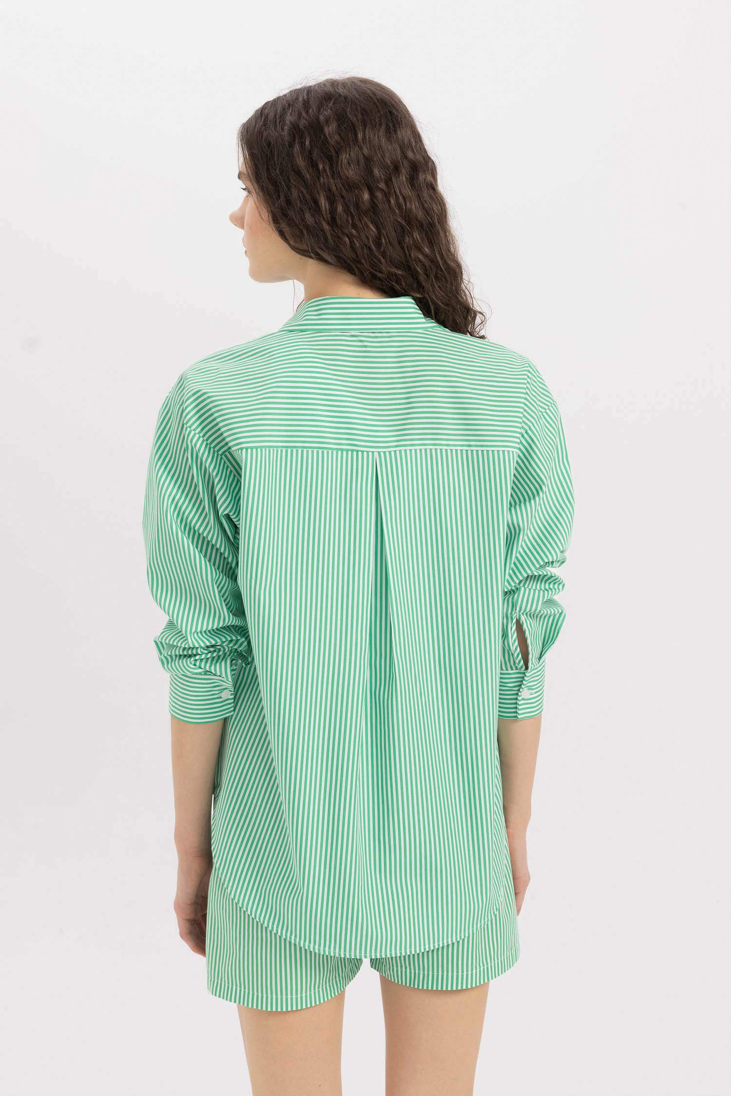Oversize Fit Poplin Striped Long Sleeve Shirt