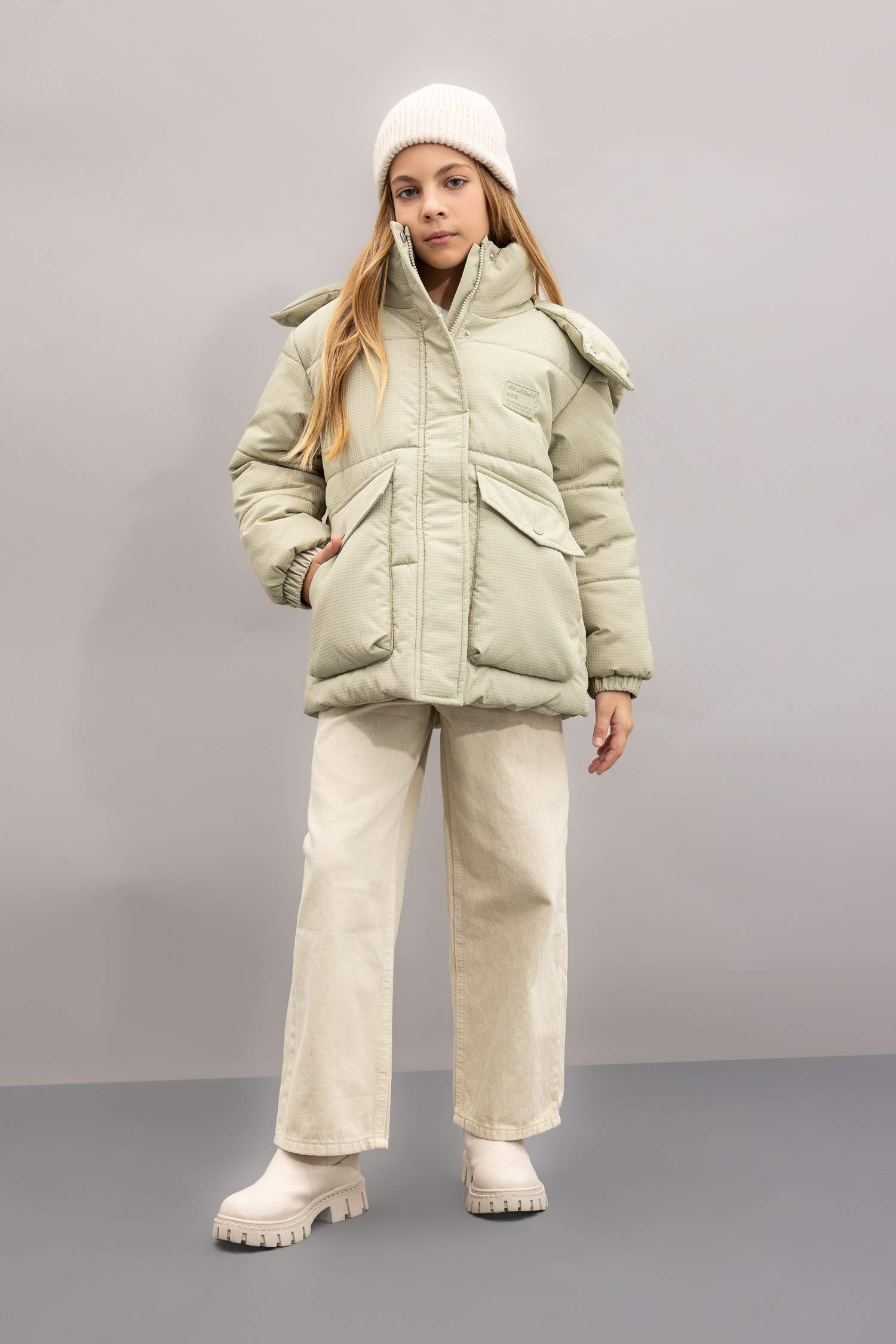 Kız Çocuk Su Geçirmez Şişme Mont Kapüşonlu Rüzgar Geçirmez Ribana Kollu Cepli