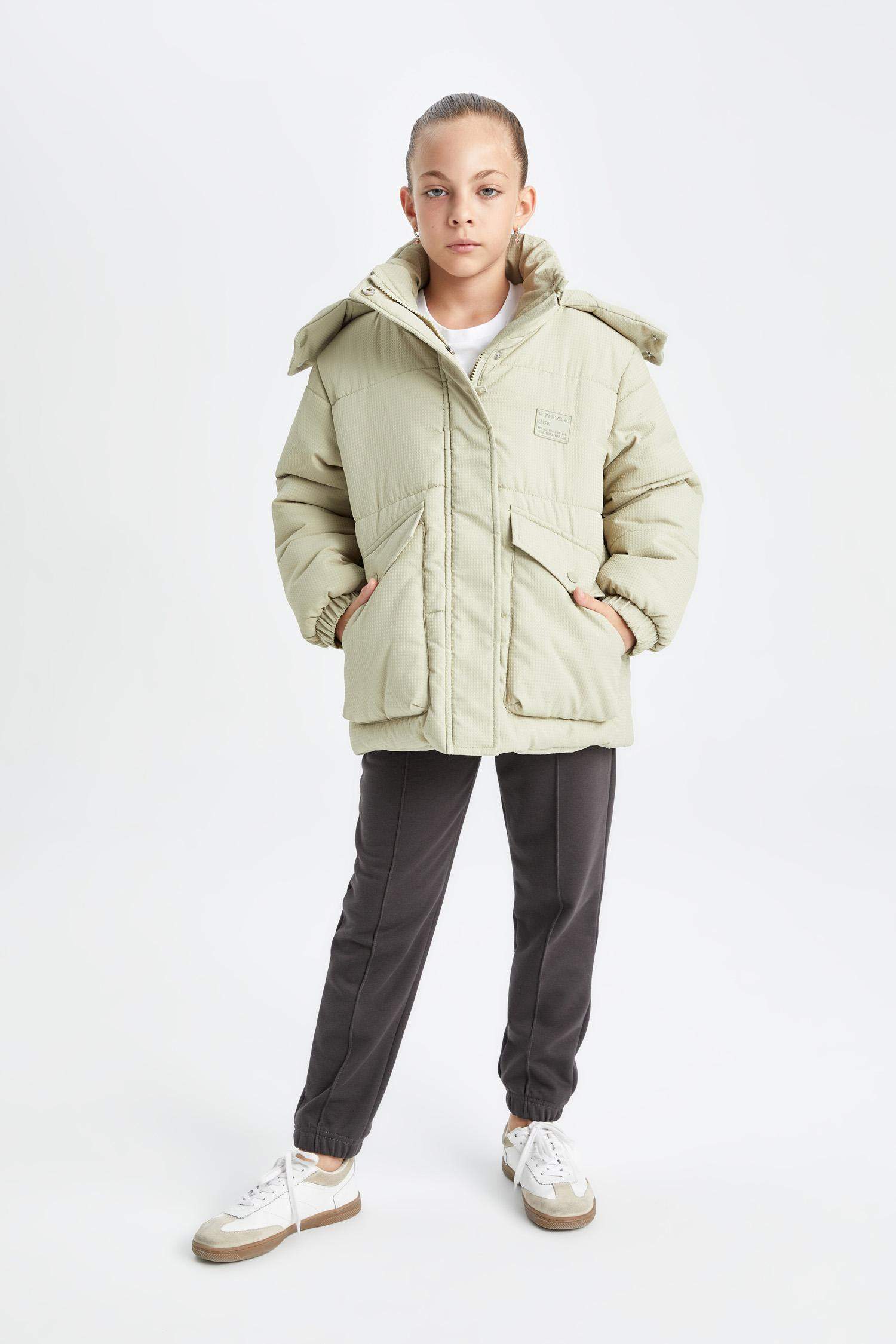 Kız Çocuk Su Geçirmez Şişme Mont Kapüşonlu Rüzgar Geçirmez Ribana Kollu Cepli