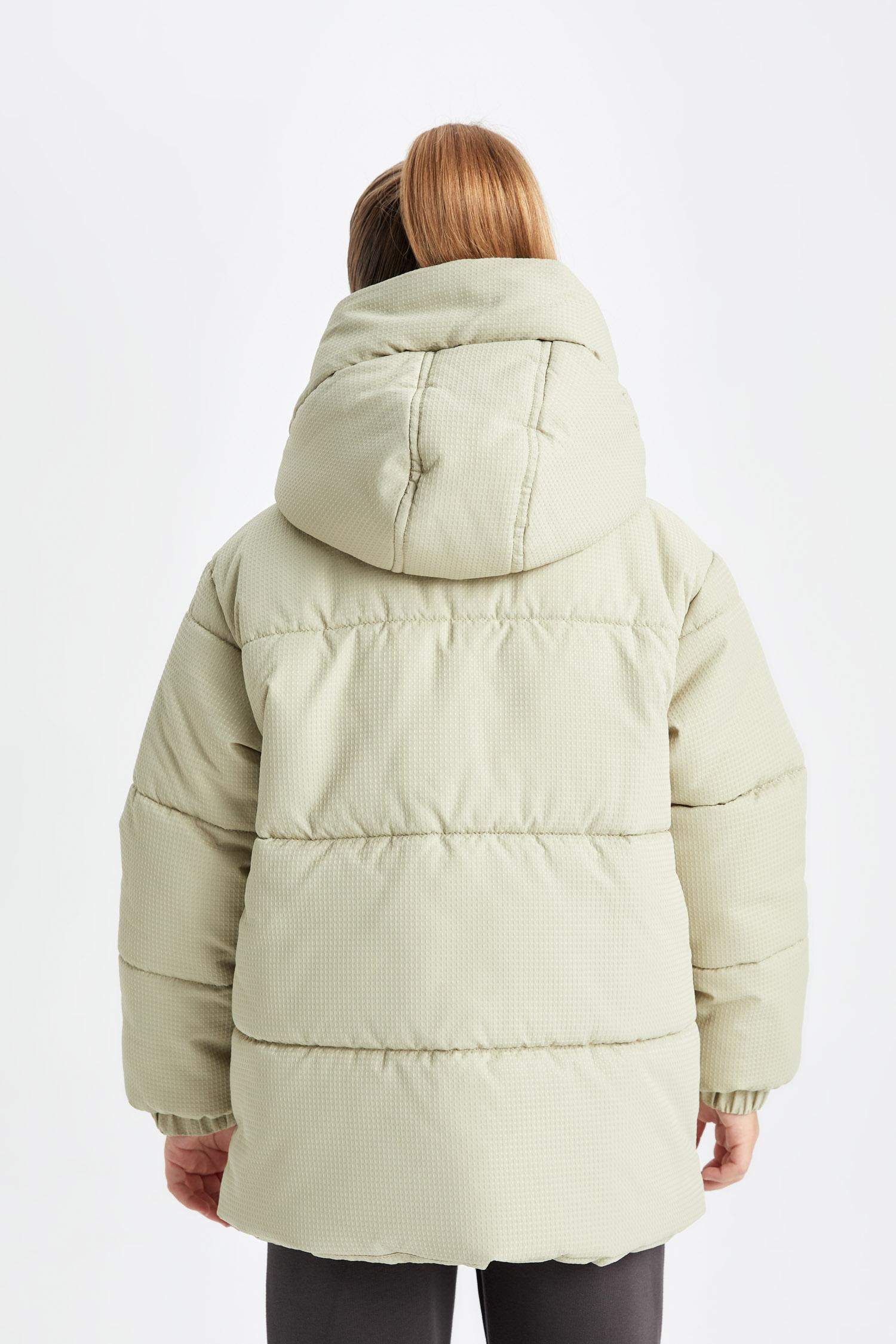 Kız Çocuk Su Geçirmez Şişme Mont Kapüşonlu Rüzgar Geçirmez Ribana Kollu Cepli