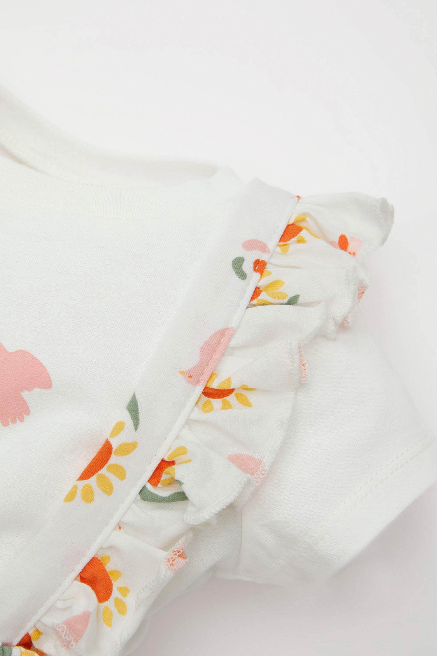 Kız Bebek 2'li Takım Çiçekli Penye Kısa Kollu Tişört Salopet